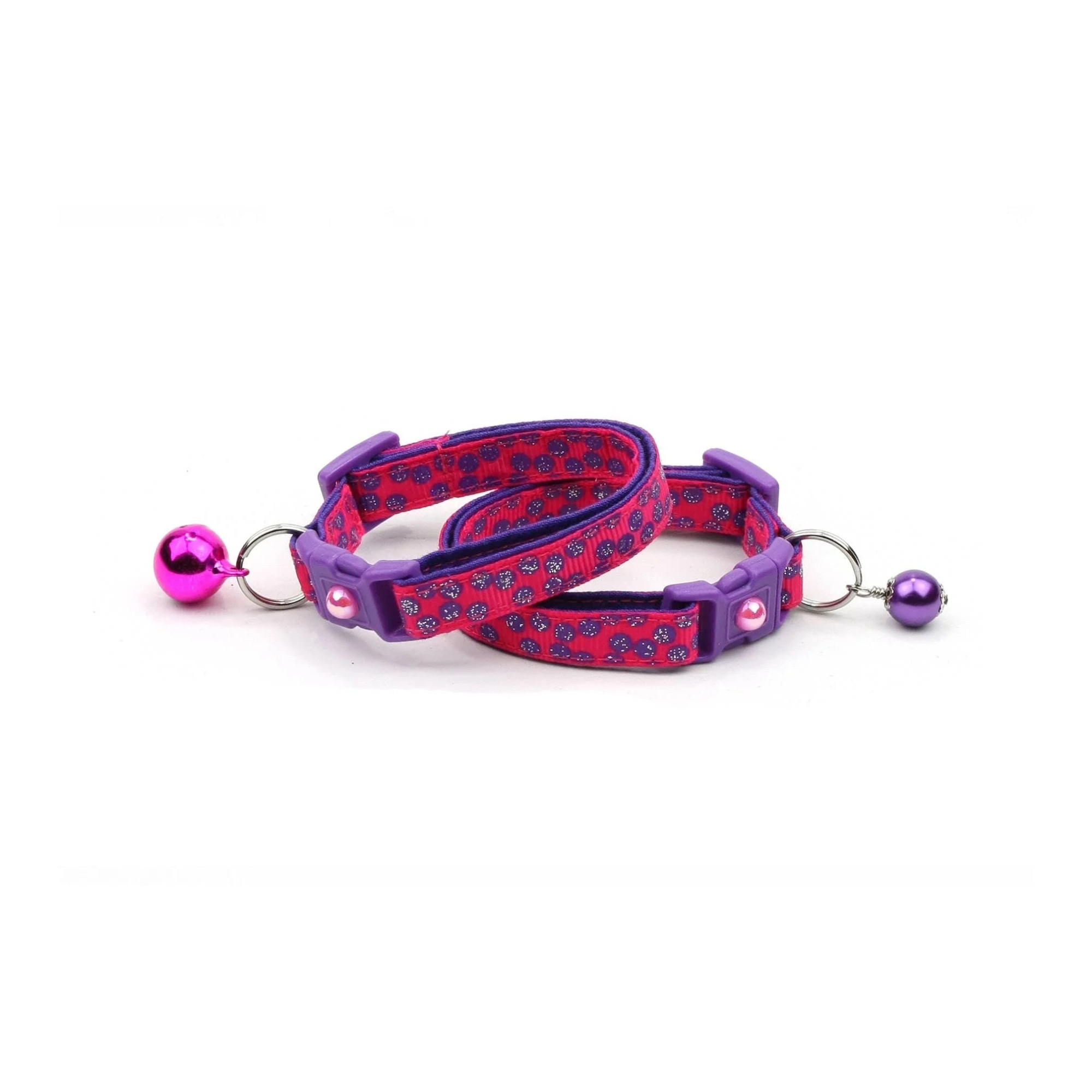 Purple Polka Dot Cotton Cat Collar with Breakaway Safety Clip & Bell