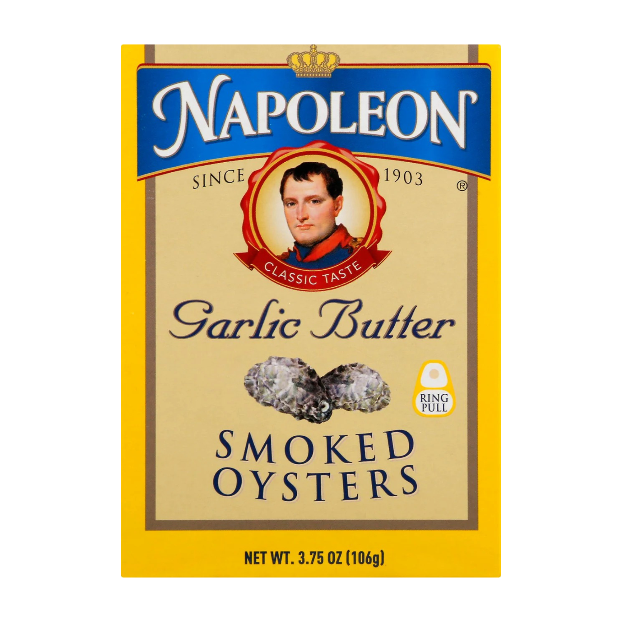 Napoleon Garlic Butter Smoked Oysters – Premium Northwest Seafood, Easy-Open Can, Perfect for Pasta, Appetizers & Gourmet Recipes (1×3.66 oz)