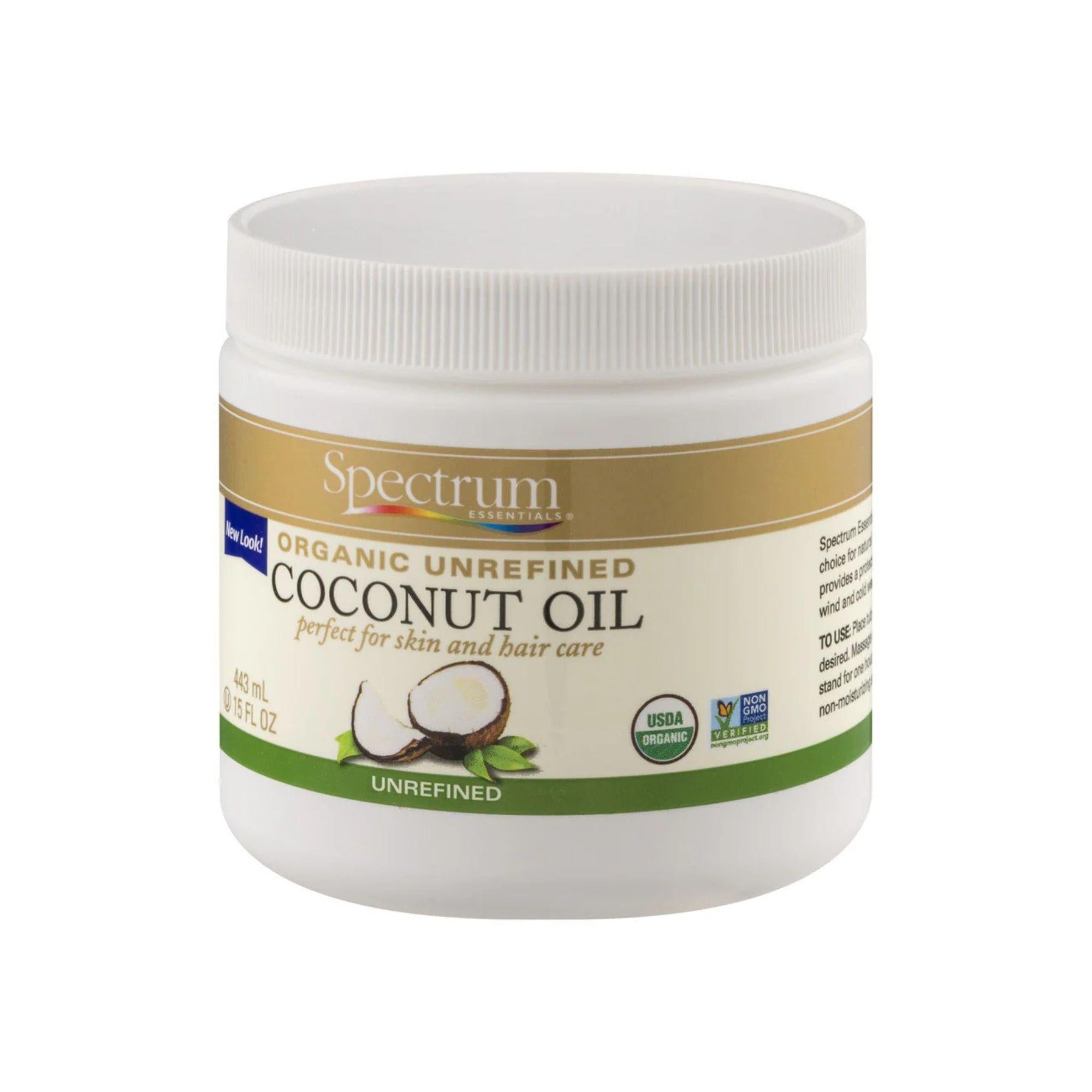 Spectrum Essentials Organic Unrefined Coconut Oil – Natural Body & Hair Moisturizer (15 Oz)