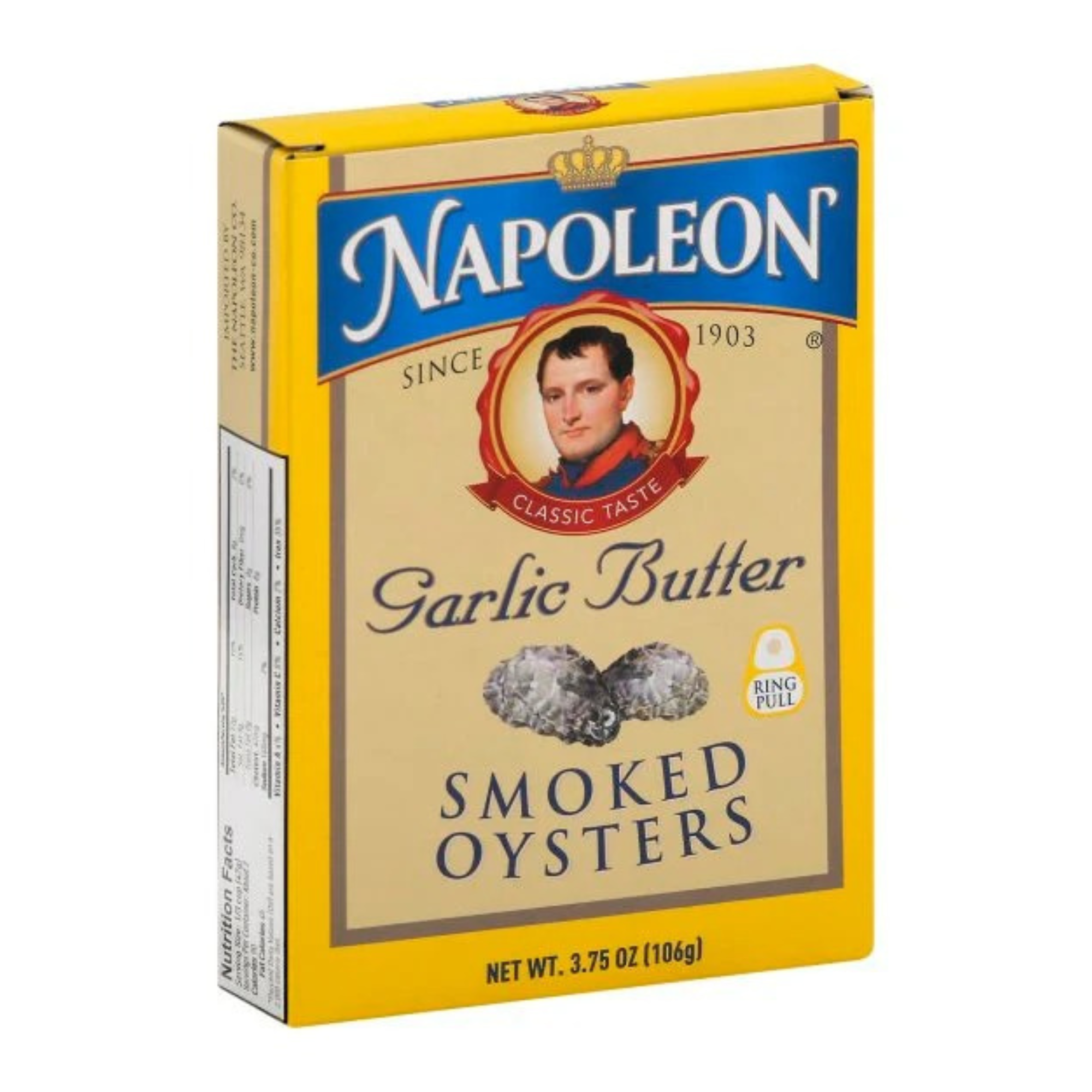Napoleon Garlic Butter Smoked Oysters – Premium Northwest Seafood, Easy-Open Can, Perfect for Pasta, Appetizers & Gourmet Recipes (1×3.66 oz)