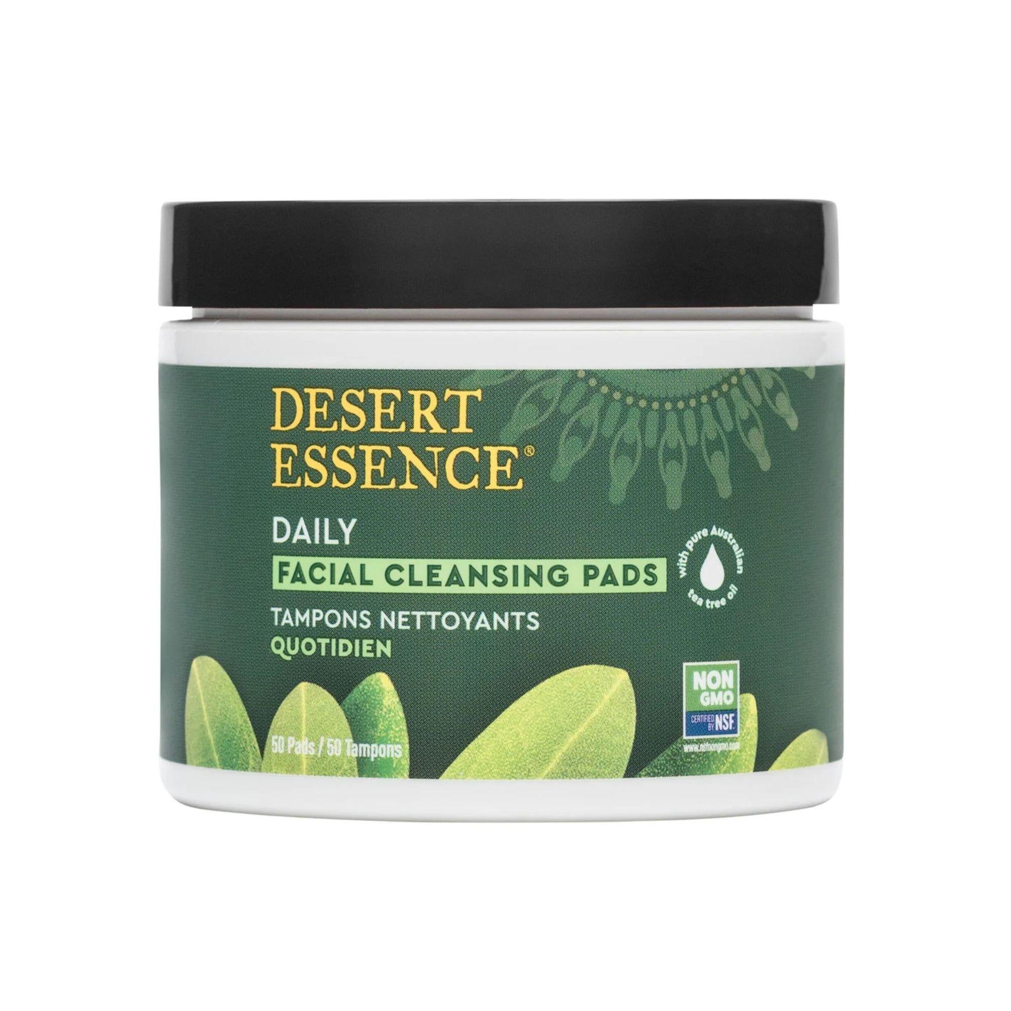 Desert Essence Tea Tree Oil Facial Cleansing Pads – 50 Count | Deep Pore Cleanser for Acne & Oily Skin