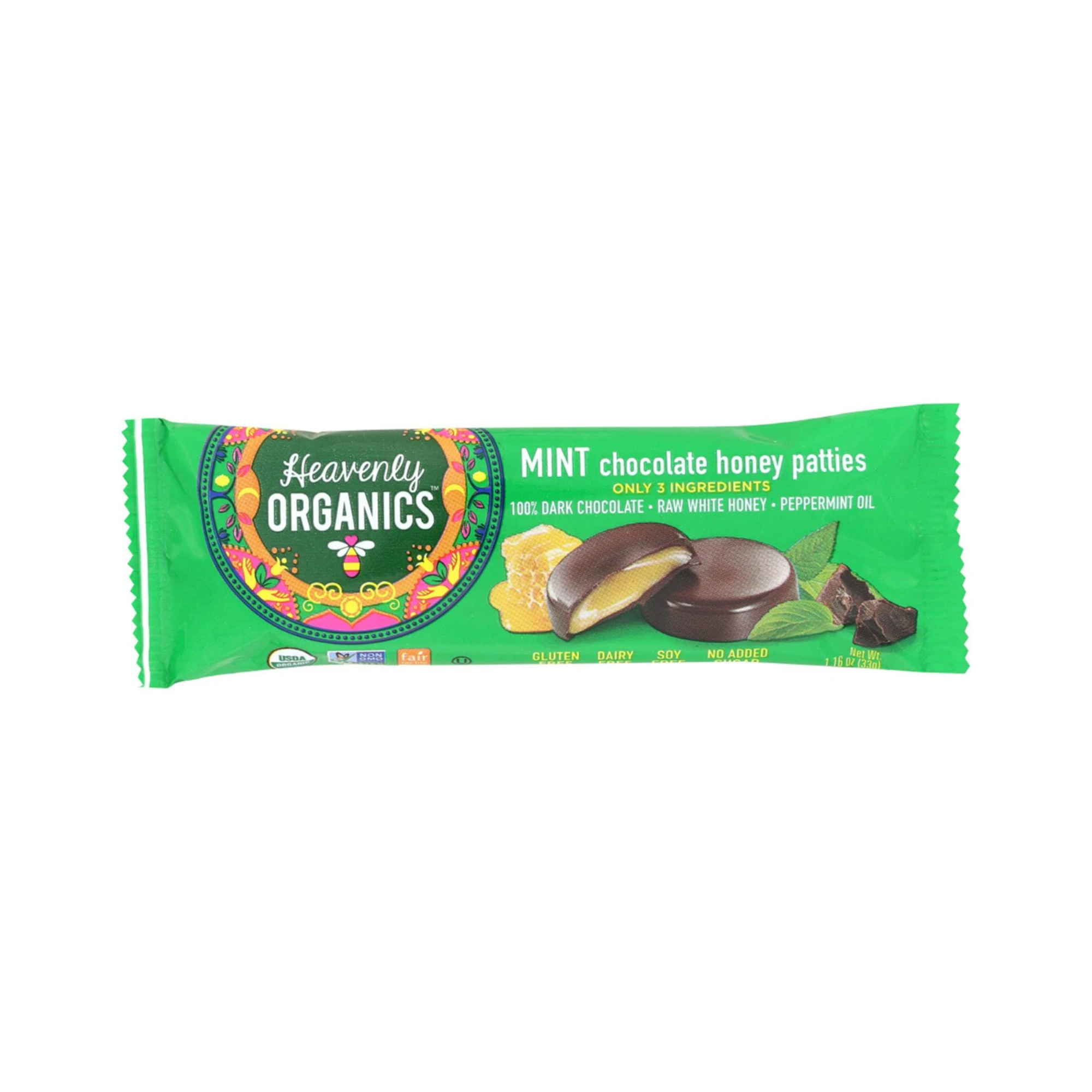 Heavenly Organics Organic Chocolate Honey Patties Mint Flavor – Fair Trade, Non-GMO, Kosher Certified (16×1.2 oz)