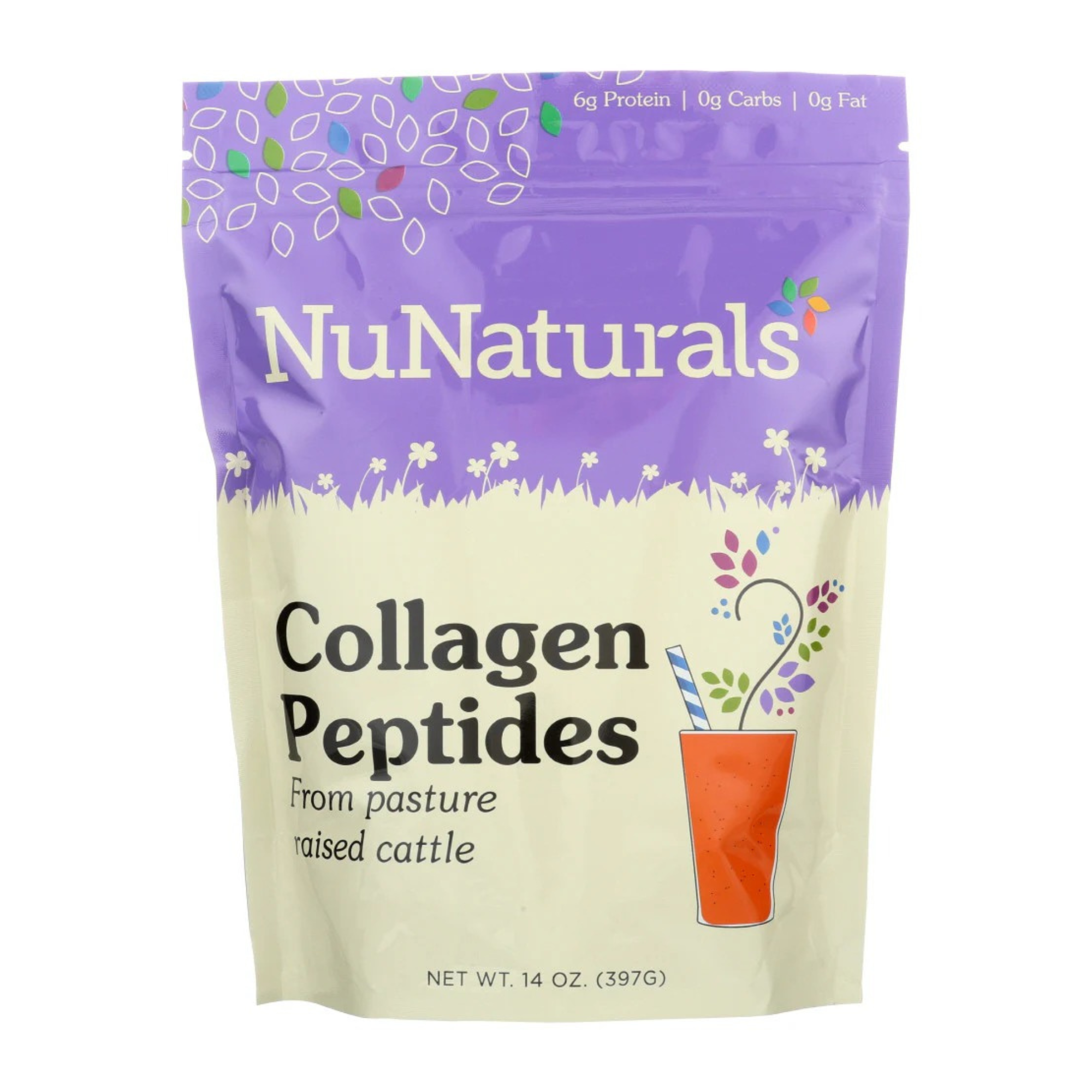 NuNaturals Collagen Peptides Powder – Grass-Fed, Pasture-Raised, Unflavored Protein Supplement for Skin, Hair, Nails & Joints (1×14 oz Bag)