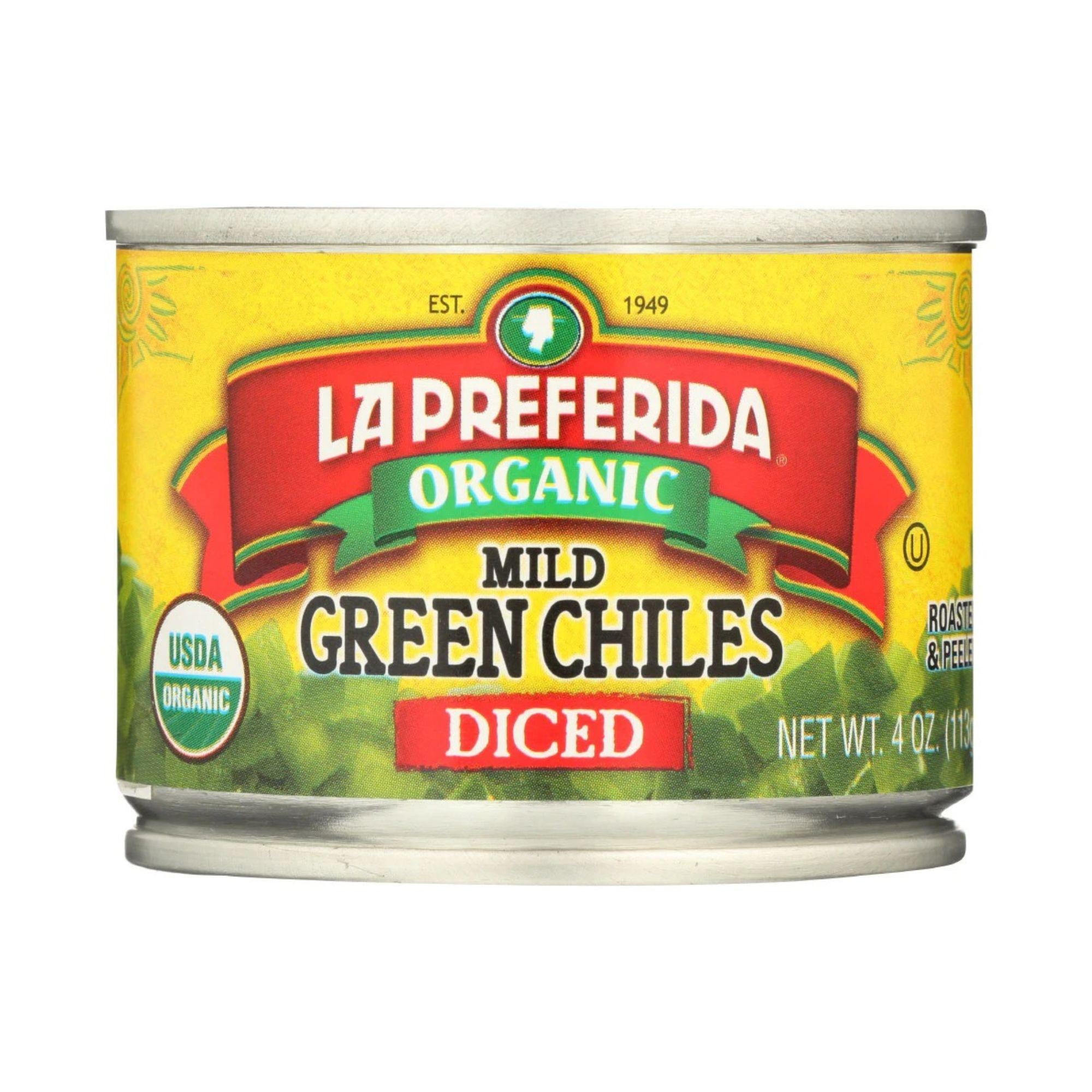 La Preferida Organic Diced Green Chiles – Mild Flavor, 12 Pack (4oz Cans) – Non-GMO, USDA Organic, Perfect for Mexican Recipes, Chili, Nachos & Tacos