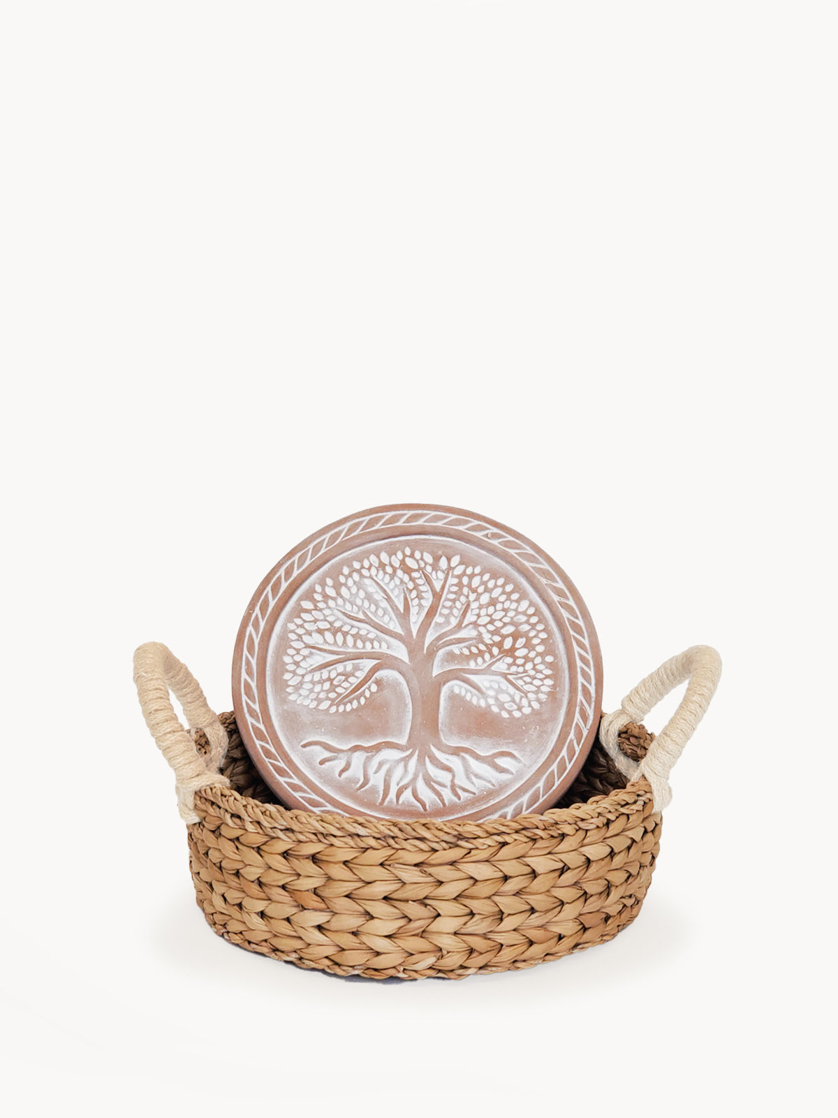 Eco-Friendly Handmade Bread Warmer Set - Tree of Life Design Basket & Terracotta Plate for Fresh Warm Bread