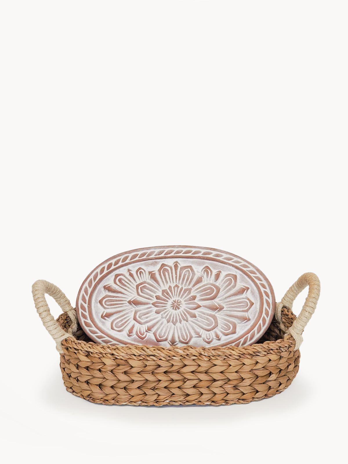 Rustic Flower Design Bread Warmer & Handwoven Seagrass Basket Set