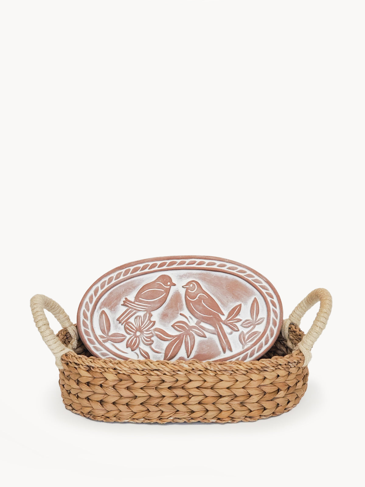 Terracotta Lovebirds Bread Warmer & Seagrass Basket Set