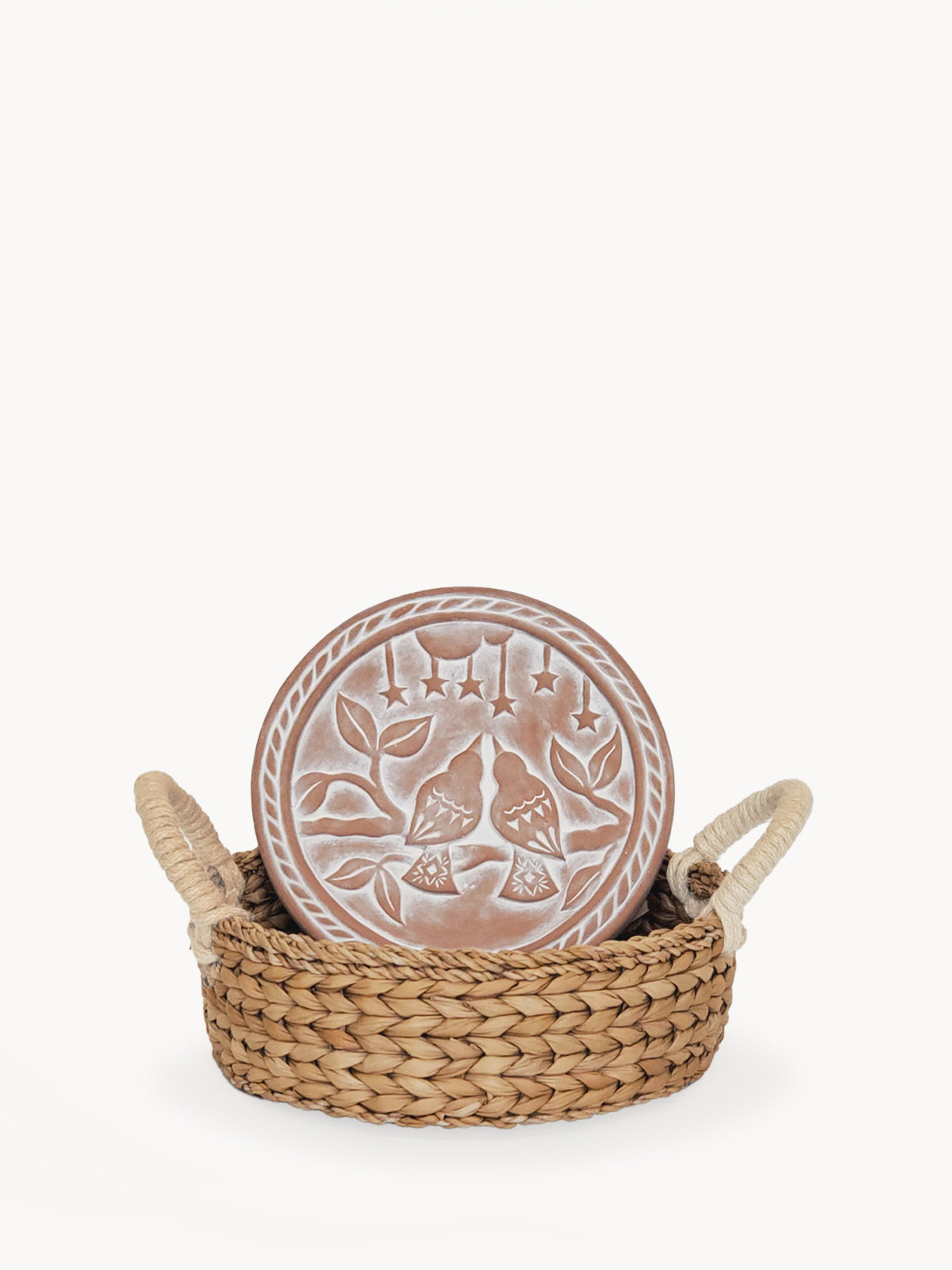 Rustic Lovebirds Terracotta Bread Warmer & Handwoven Seagrass Basket Set
