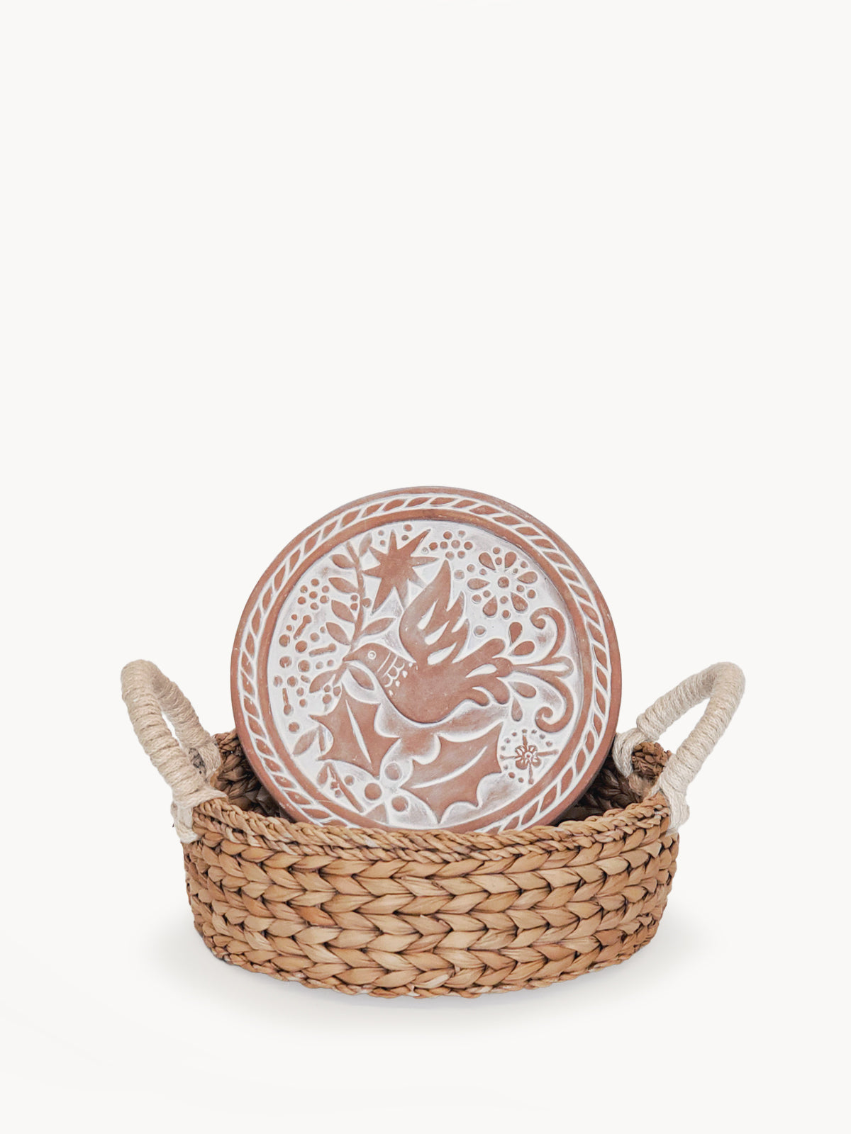 Terracotta Bird Bread Warmer with Handwoven Seagrass Basket Set
