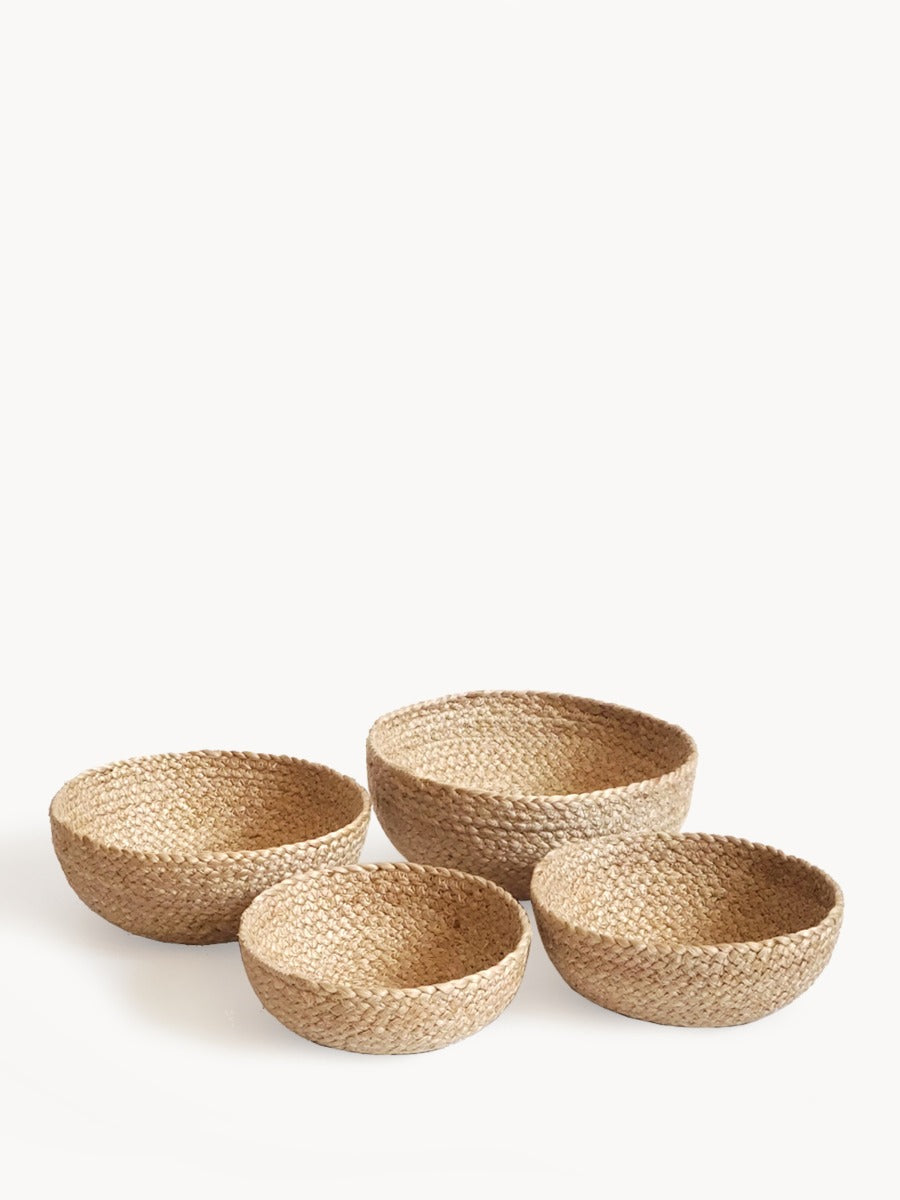 Set of 4 Handmade Natural Jute Candy Bowls - Eco-Friendly Artisan Craftsmanship from Bangladesh