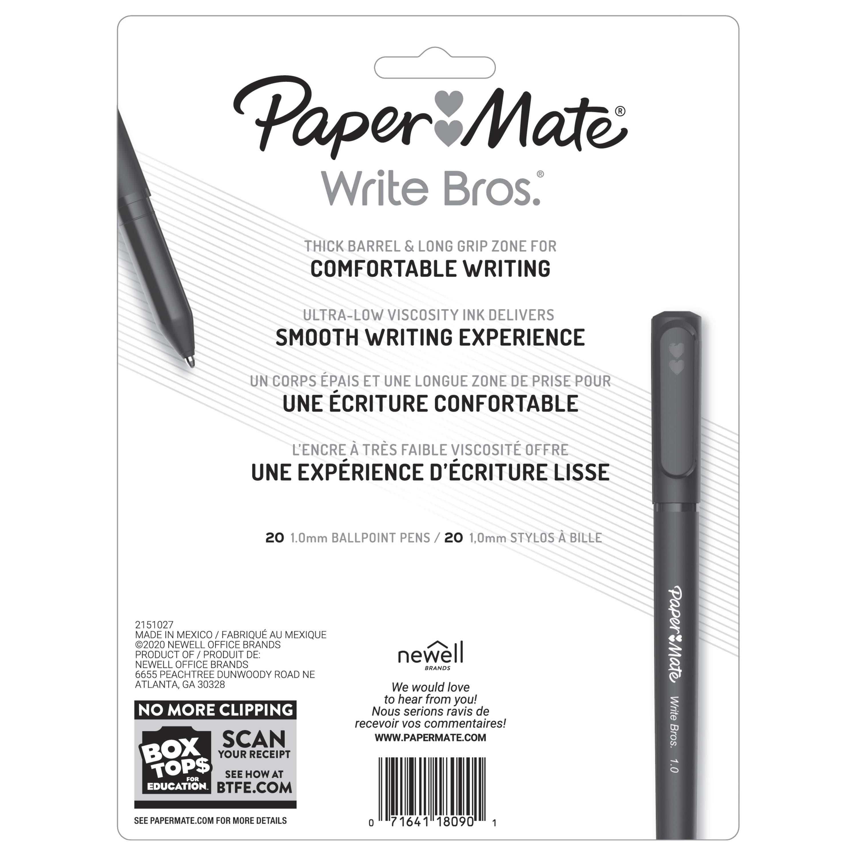 Paper Mate Ballpoint Pens, Write Bros. Black Ink Pen, Medium Point (1.0Mm), 20 Count