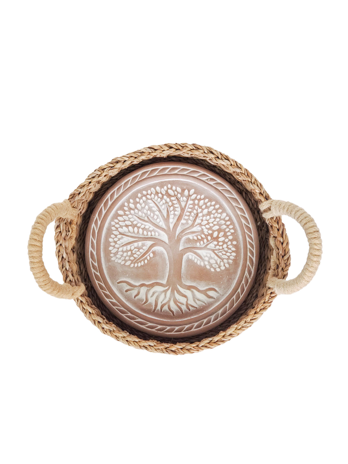 Eco-Friendly Handmade Bread Warmer Set - Tree of Life Design Basket & Terracotta Plate for Fresh Warm Bread
