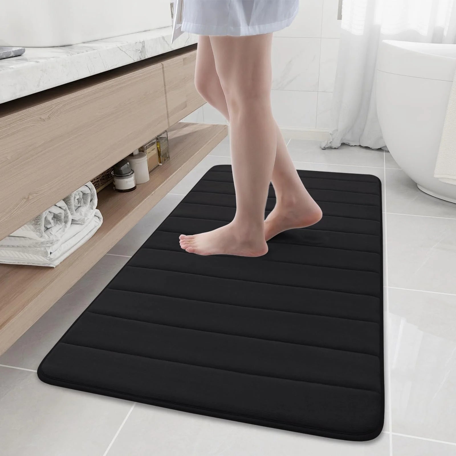Buganda Memory Foam Bath Mats Soft Absorbent Bathroom Rugs 20" X 30", Black