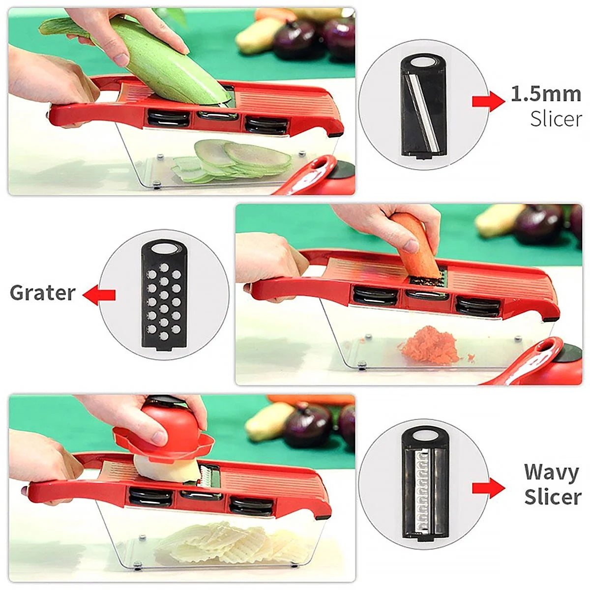 Xiyztok Cooking Vegetable Cutter with 6 Blades Multifunctional Mandoline Onion Vegetable Chopper Time Saving Fruits Dicer Kitchen Food Slicer Mincer with Container for Salad Potato Cheese