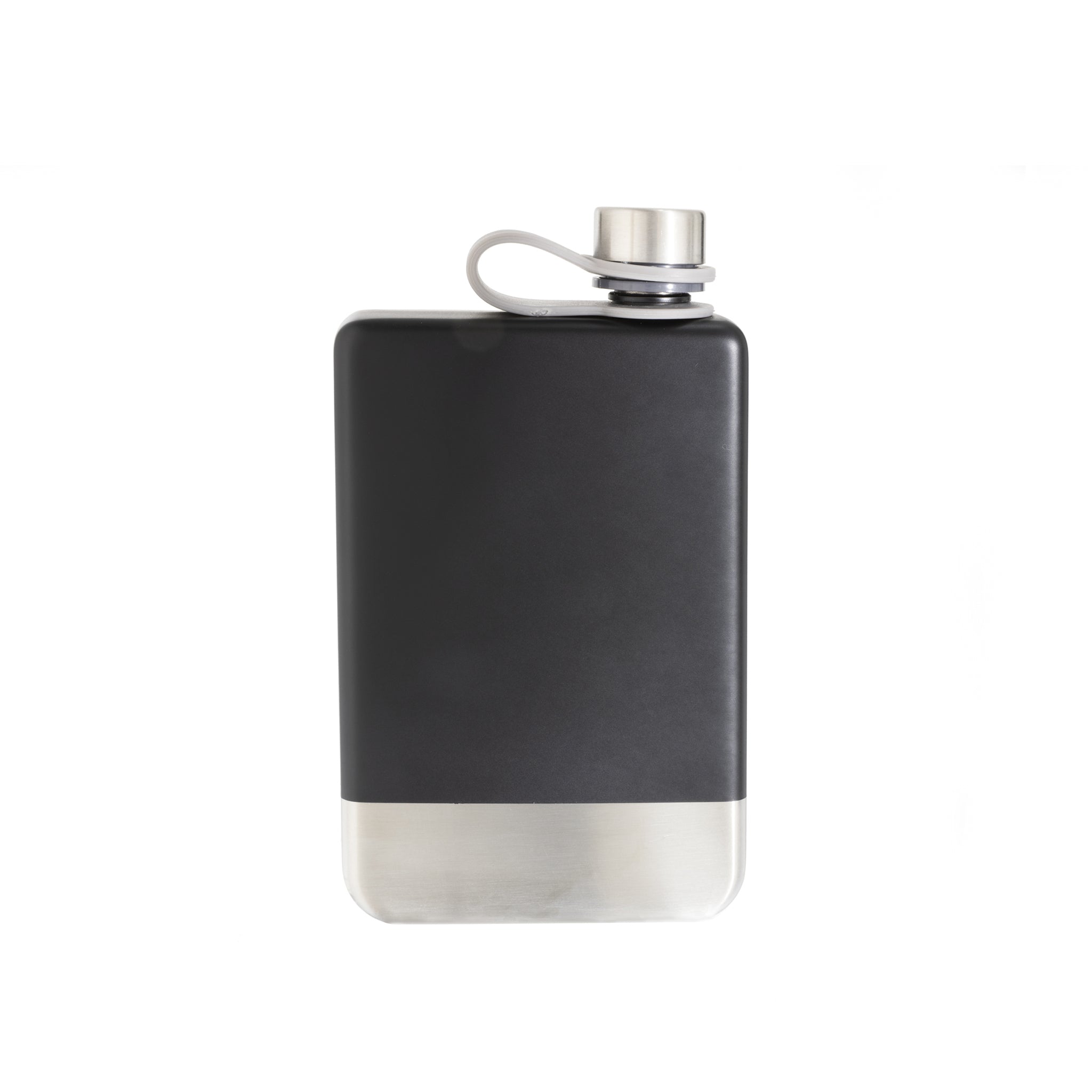 8 oz Black Stainless Steel Flask with Silver Bottom-0