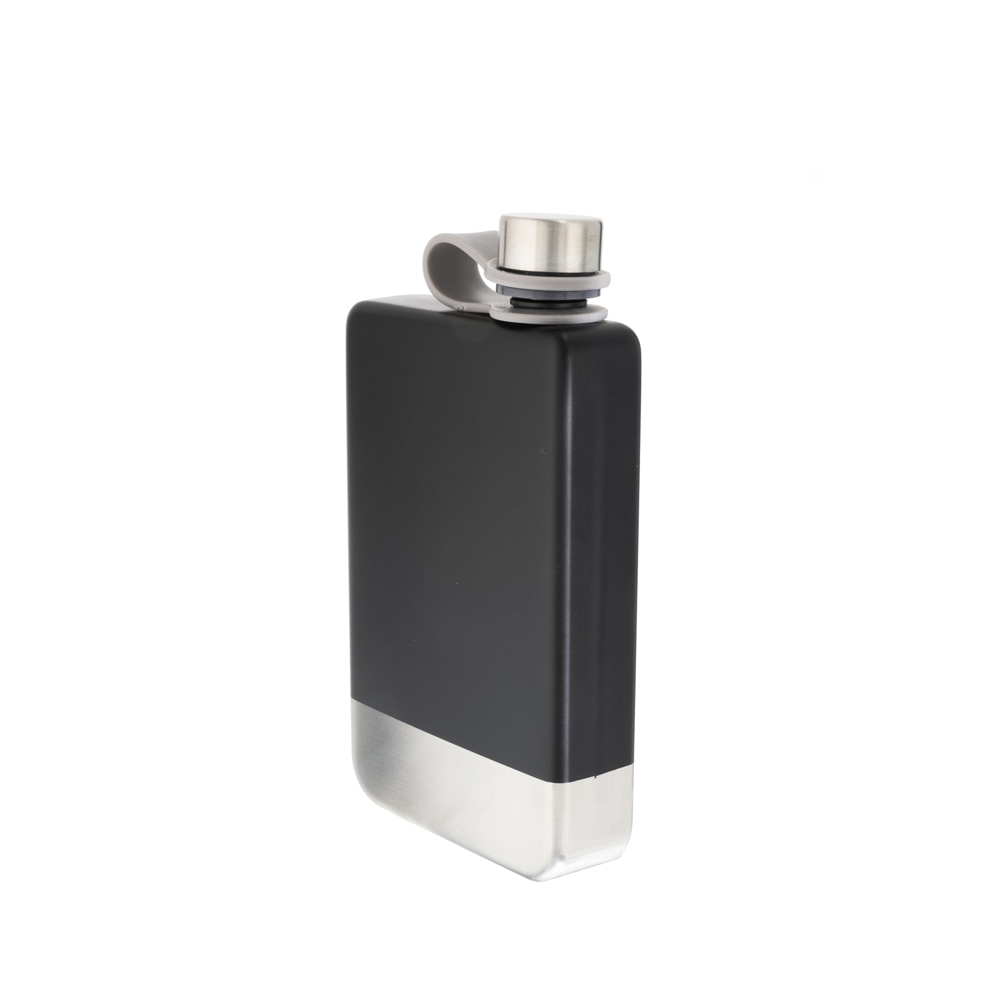 8 oz Black Stainless Steel Flask with Silver Bottom-1