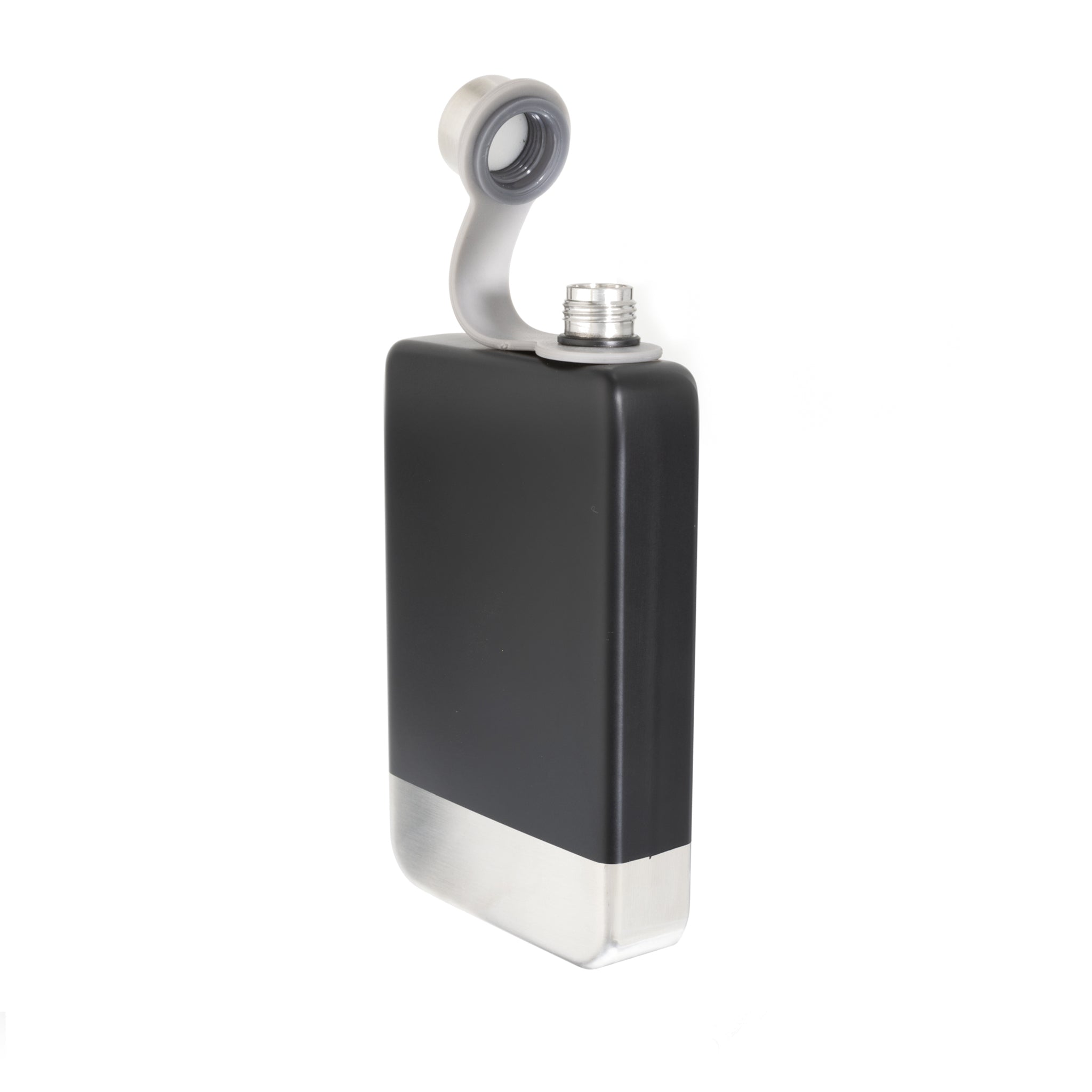 8 oz Black Stainless Steel Flask with Silver Bottom-2