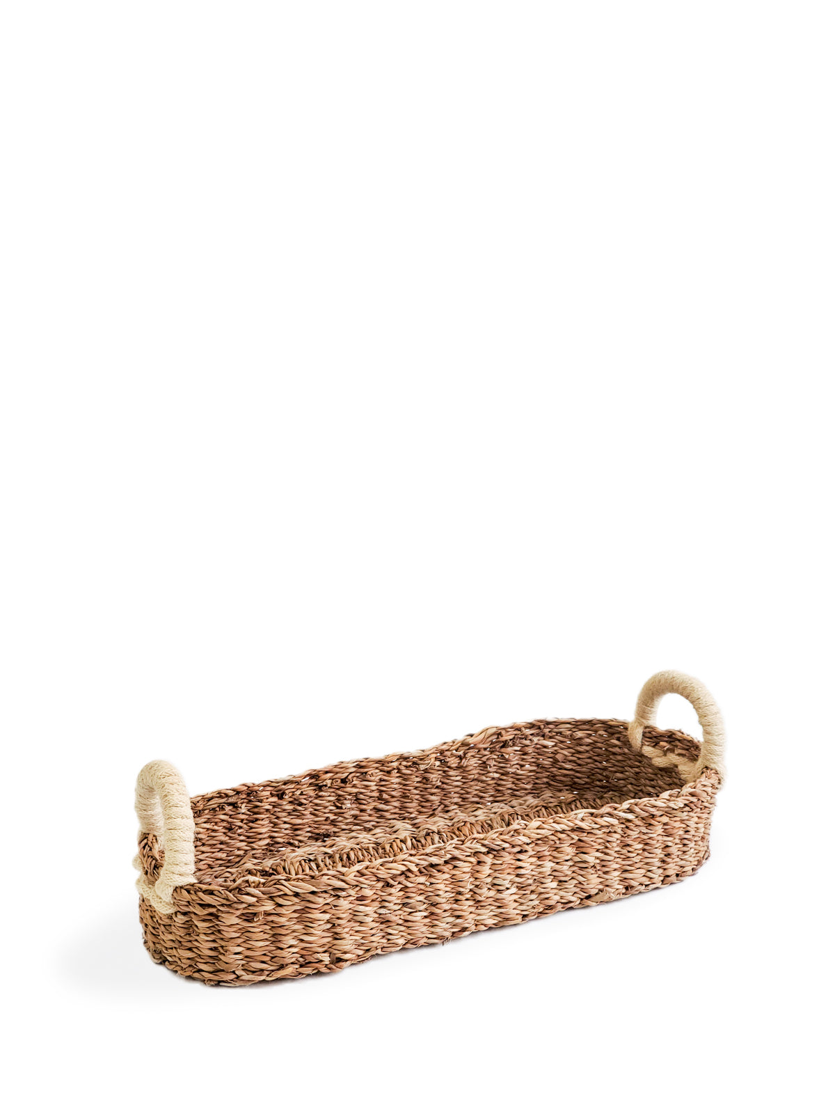 Handwoven Seagrass Bread & Utility Basket with White Jute Handle - Artisan Crafted in Bangladesh