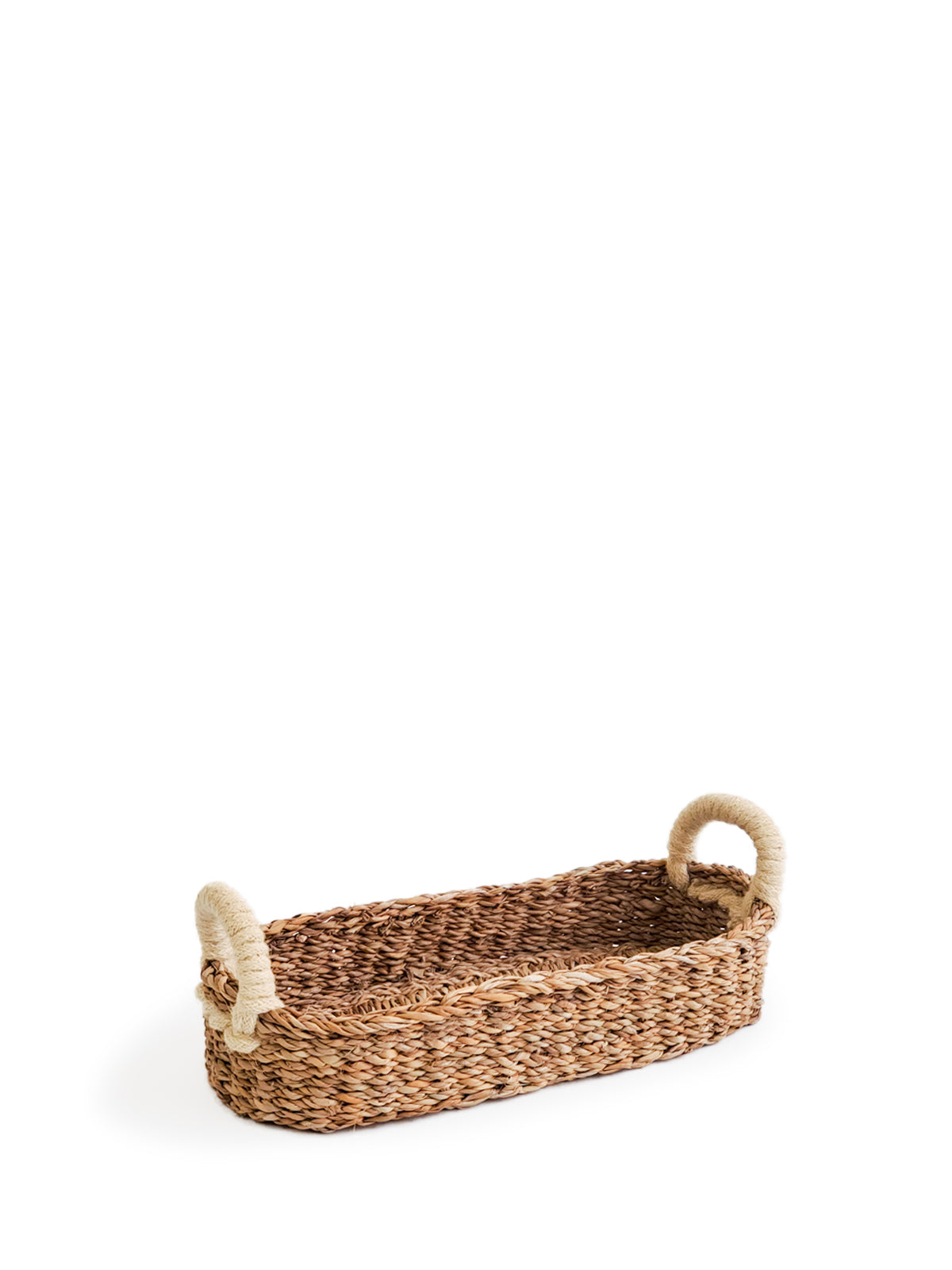 Handwoven Seagrass Bread & Utility Basket with White Jute Handle - Artisan Crafted in Bangladesh