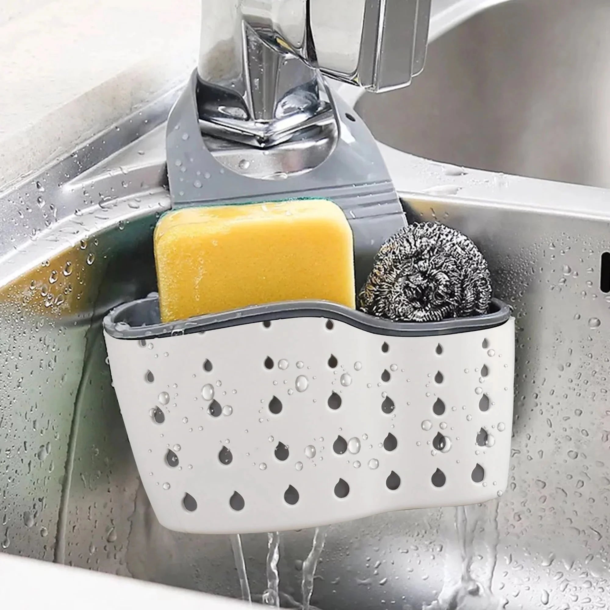Eeekit Kitchen Hanging Sponge Holder, Adjustable Sink Caddy Organizer Liquid Drainer Brush Rack For Scrubber Dish Brush