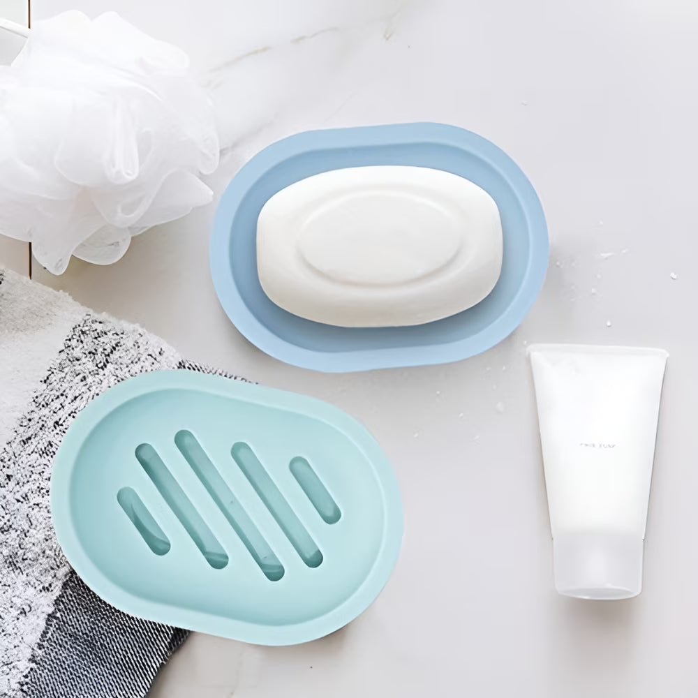 Qishi 2-Pack Soap Dish with Drain, Soap Holder, Soap Saver, Easy Cleaning, Dry, Stop Mushy Soap (Blue)