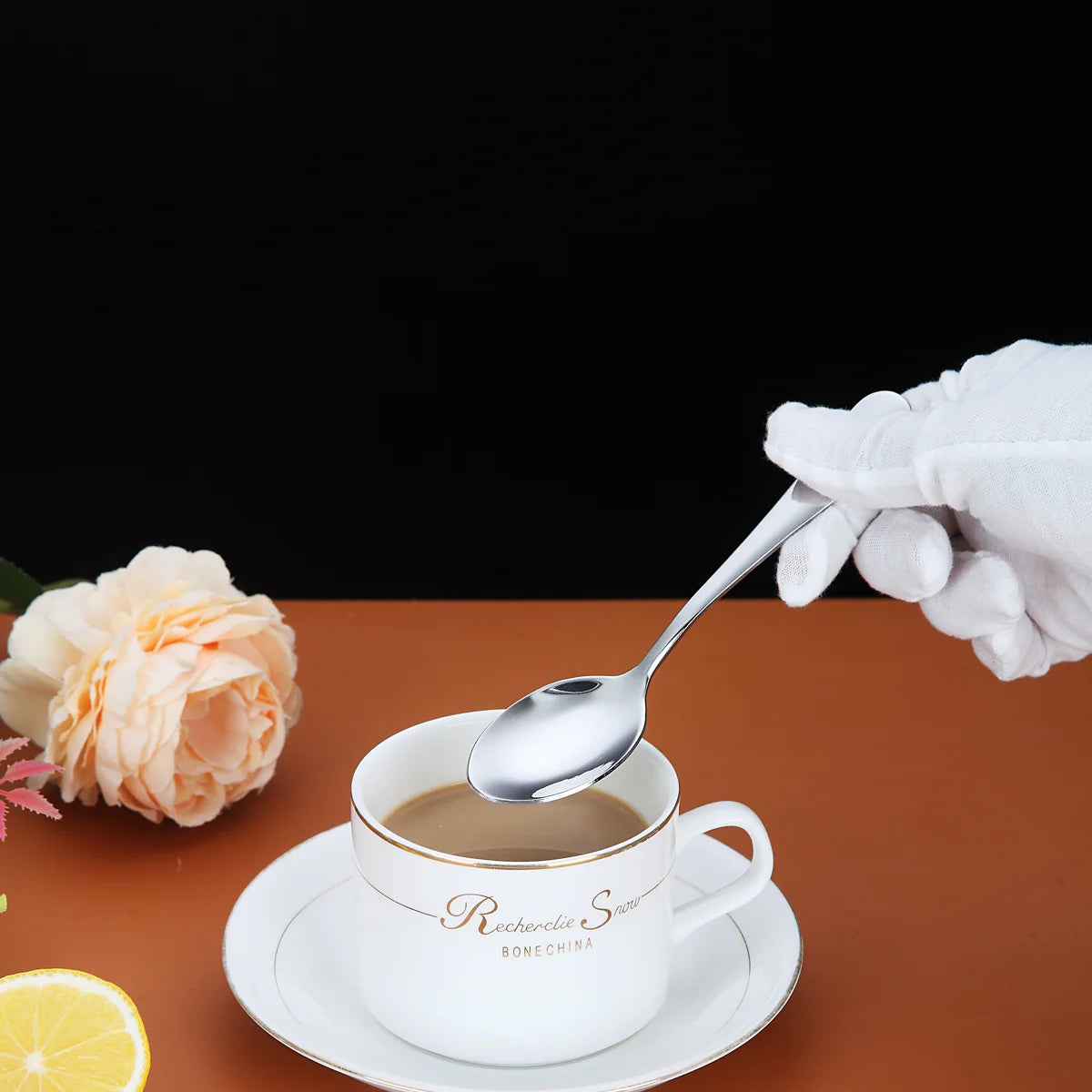 Reanea Teaspoons 5.5" Set of 8 Stainless Steel Tea Spoons Silverware, Small Dessert Tea Spoon