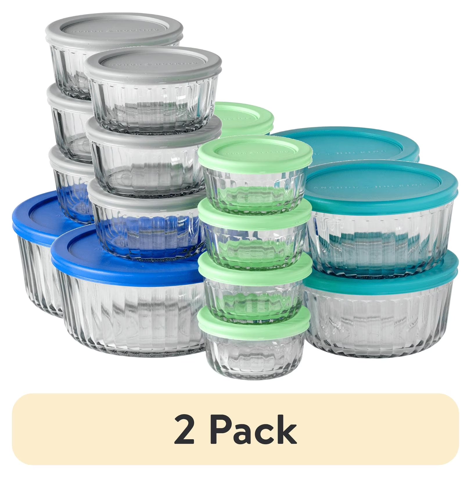 Anchor Hocking Sculpted Glass Food Storage Container with Lids, 2 Cup Round, Set of 3