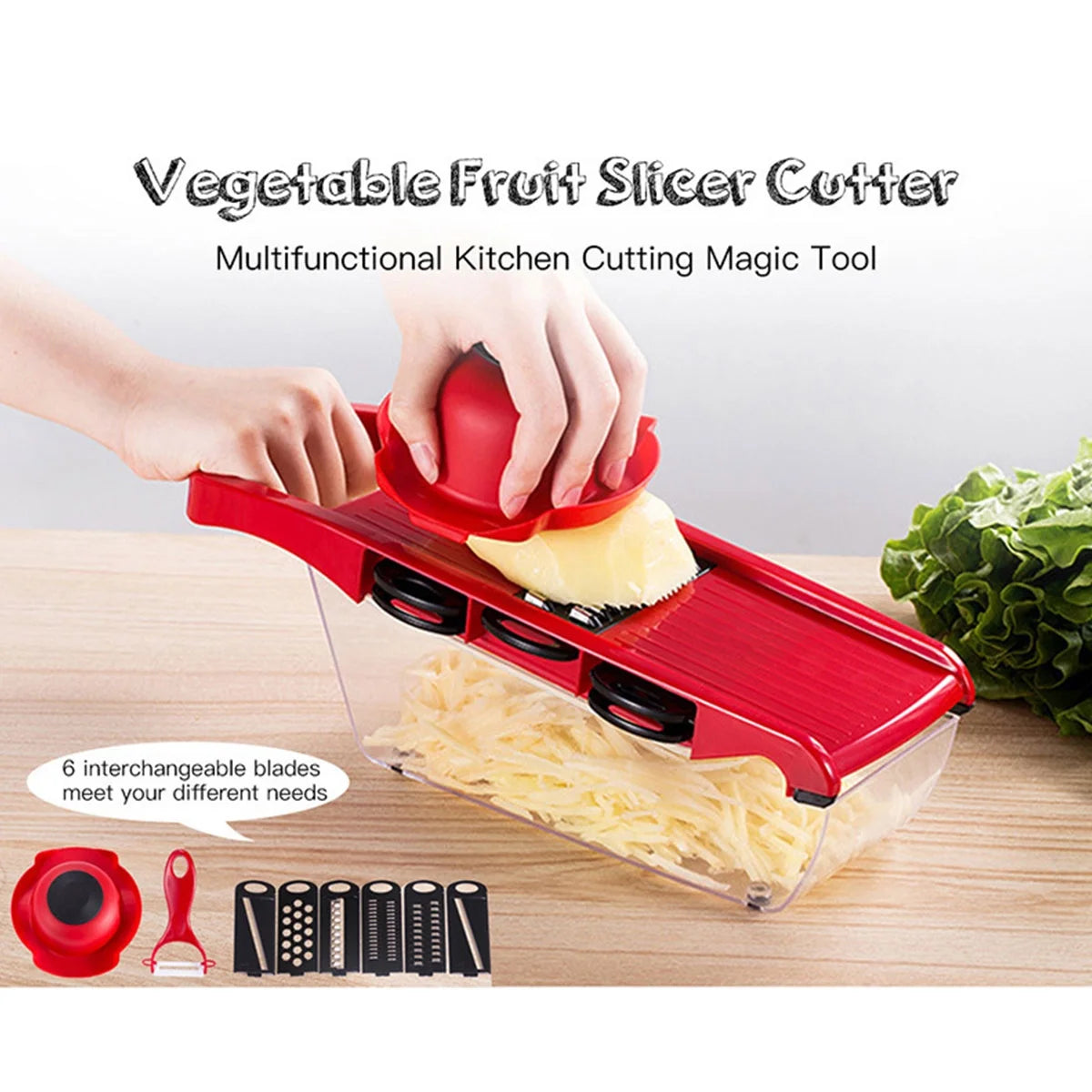 Xiyztok Cooking Vegetable Cutter with 6 Blades Multifunctional Mandoline Onion Vegetable Chopper Time Saving Fruits Dicer Kitchen Food Slicer Mincer with Container for Salad Potato Cheese