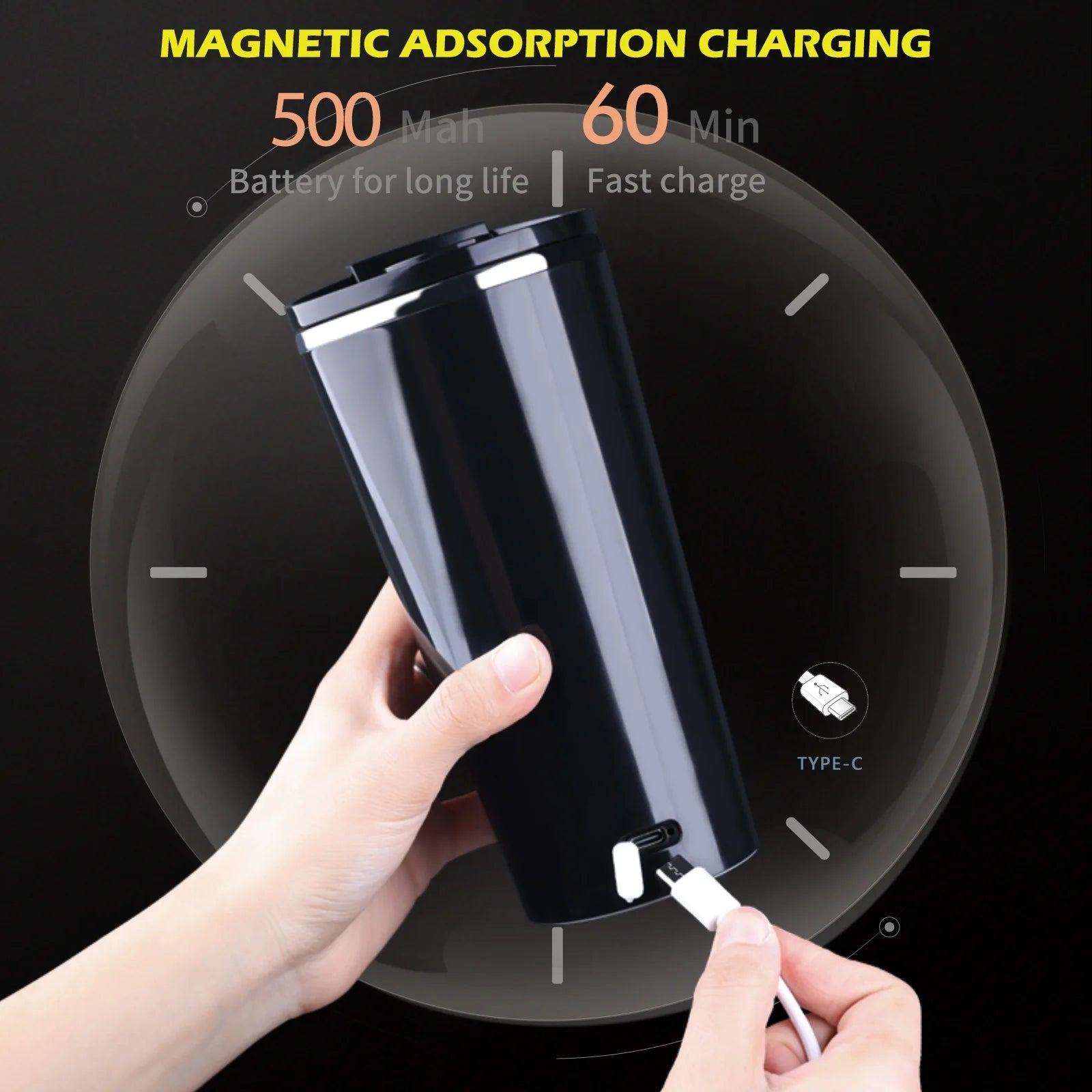 Daasigwaa Rechargeable Self Stirring Mug - Magnetic Electric Auto Mixing Stainless Steel Cup for Office/Kitchen/Travel/Home-400 Ml/13.5 Oz(White)