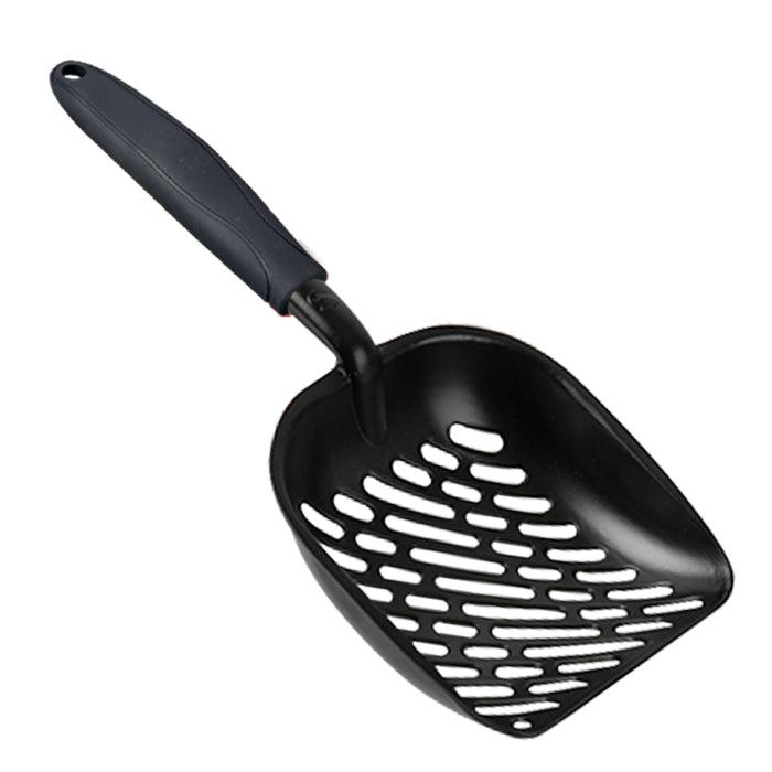 Extra Large Ergonomic Black Aluminum Cat Litter Scoop with Unique Hole Designs