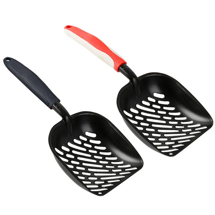 Extra Large Ergonomic Black Aluminum Cat Litter Scoop with Unique Hole Designs