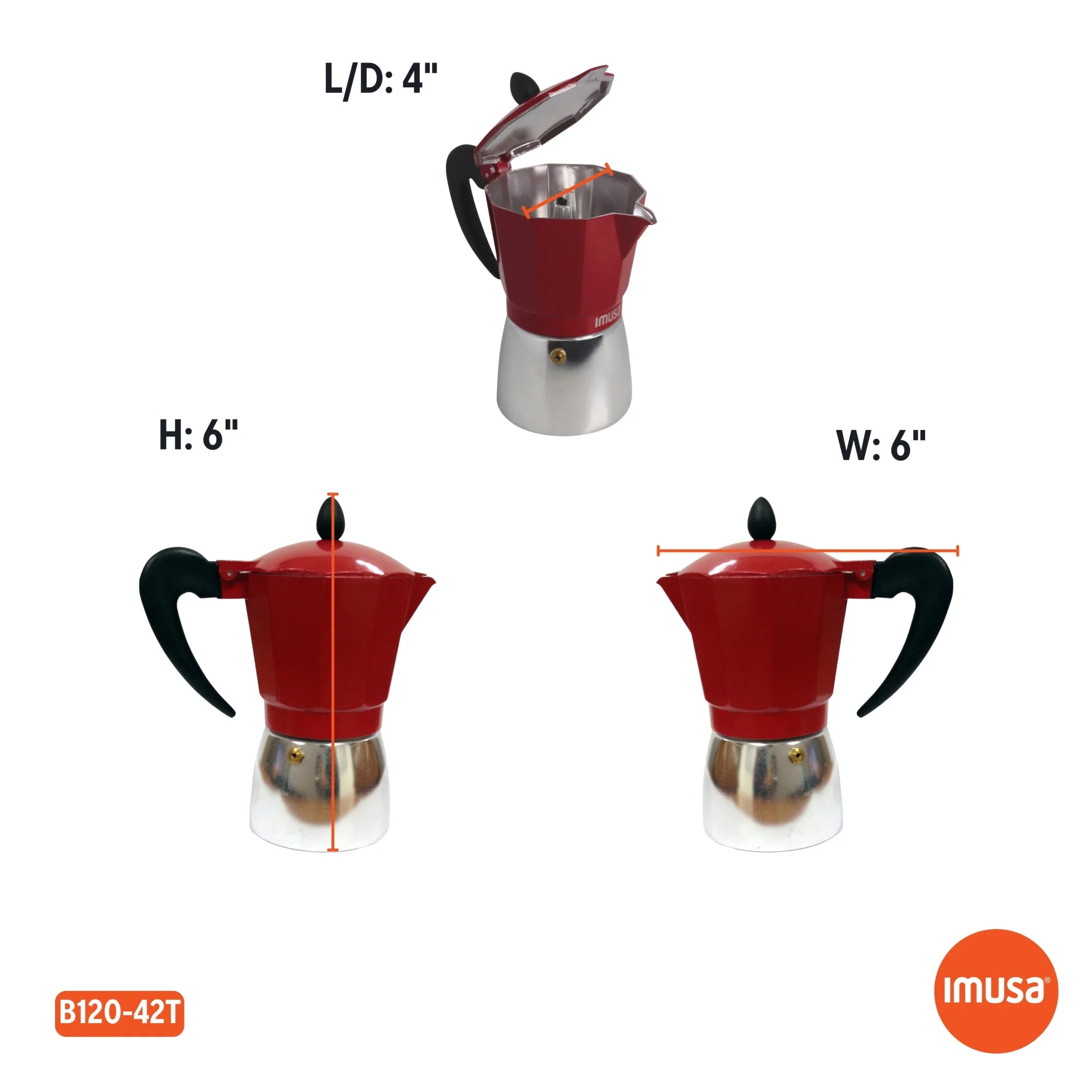 IMUSA 3Cup Cast Aluminum Stovetop Coffeemaker with Red Top