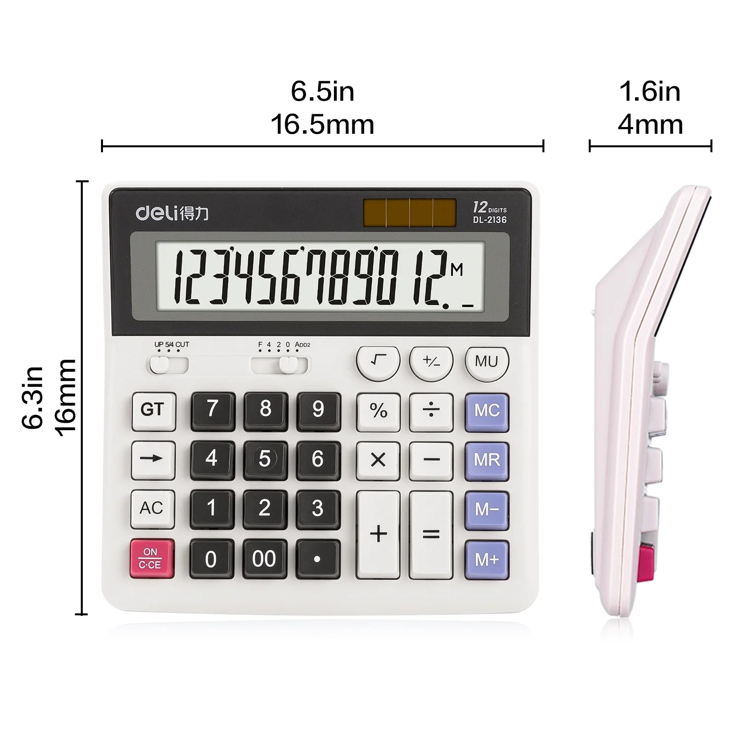 Deli 12-Digit Desktop Calculator, Battery & Solar Powered Standard Calculator with Extra Large LCD Display for Office Business School Home Daily Use Students