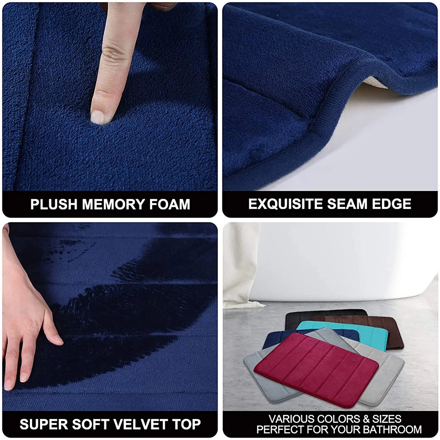 ZOUYUE Navy Blue Memory Foam Bath Rug, 16" X 24", Non-Slip