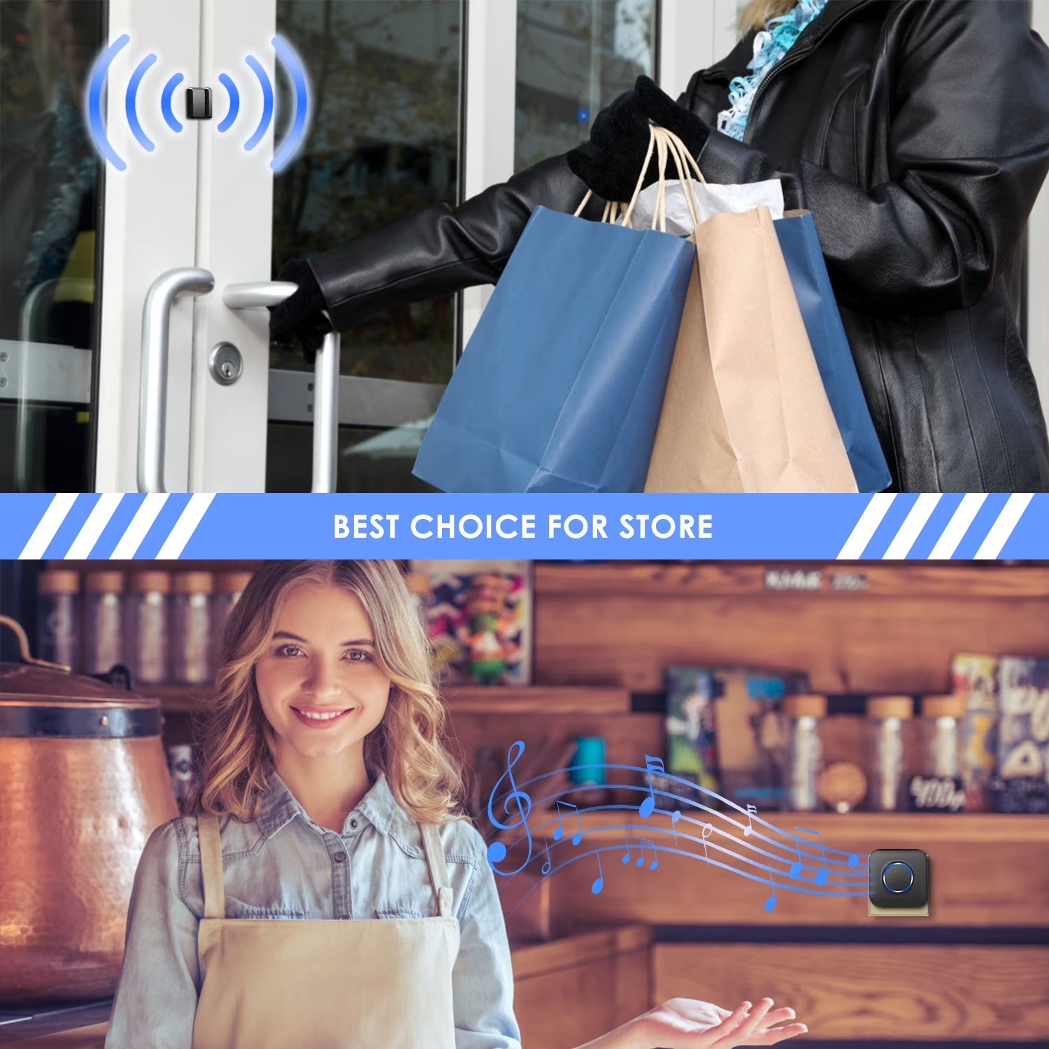 Bitiwend Door Chime, Wireless Door Alarm Sensor with 600Ft Range 58 Chimes Adjustable Volume Mute Mode LED Indicators,