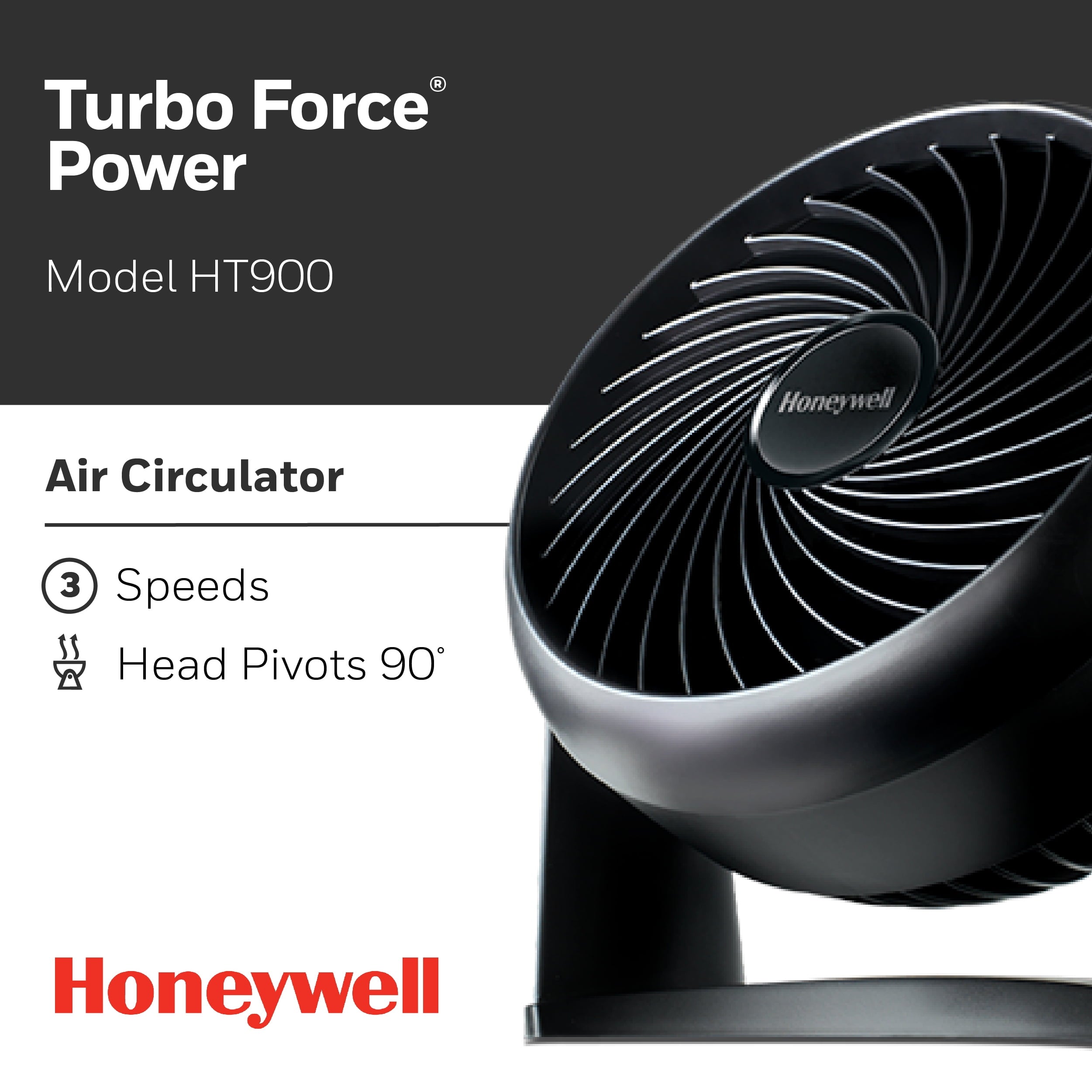 Honeywell Turbo Force Air Circulator Personal Fan, New, Black, W 8.94" X H 10.9" X L 6.3", HT900