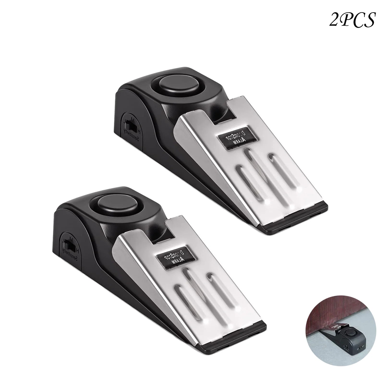 Syenll Door Stop Alarm, 2 Pack Door Stopper with 120DB Security Alarm, Door Security Devices for Home Travel, Black