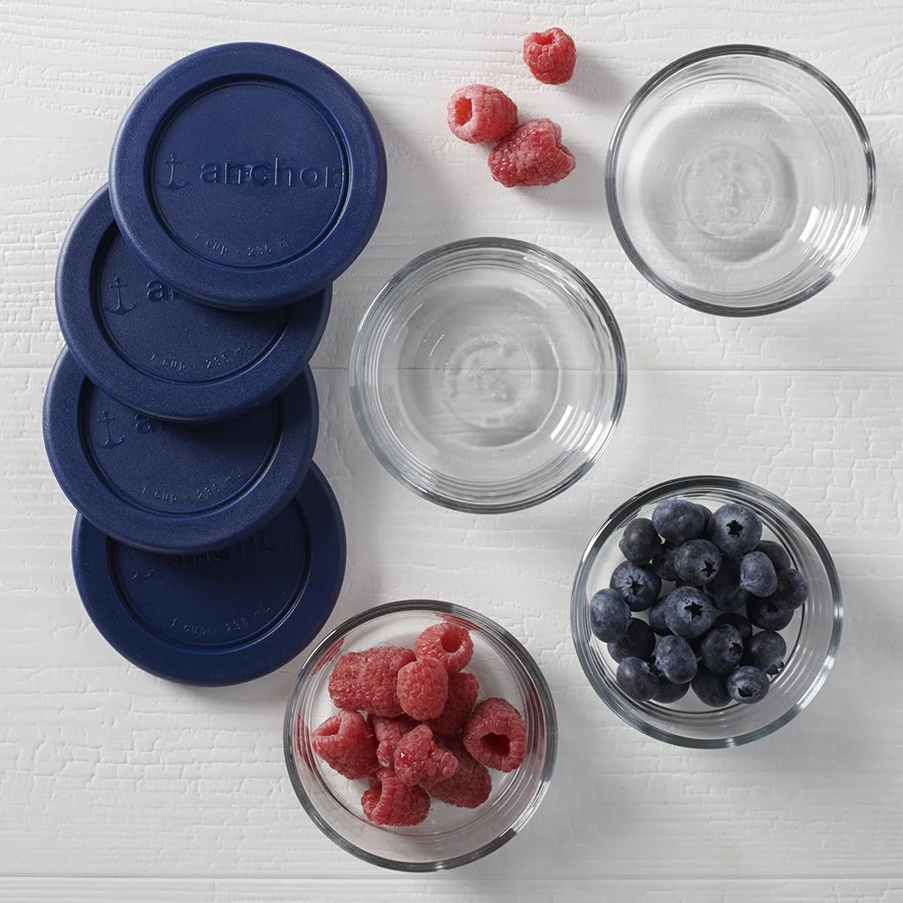 Anchor Hocking Glass Food Storage Containers with Lids, 1 Cup Round, Set of 4
