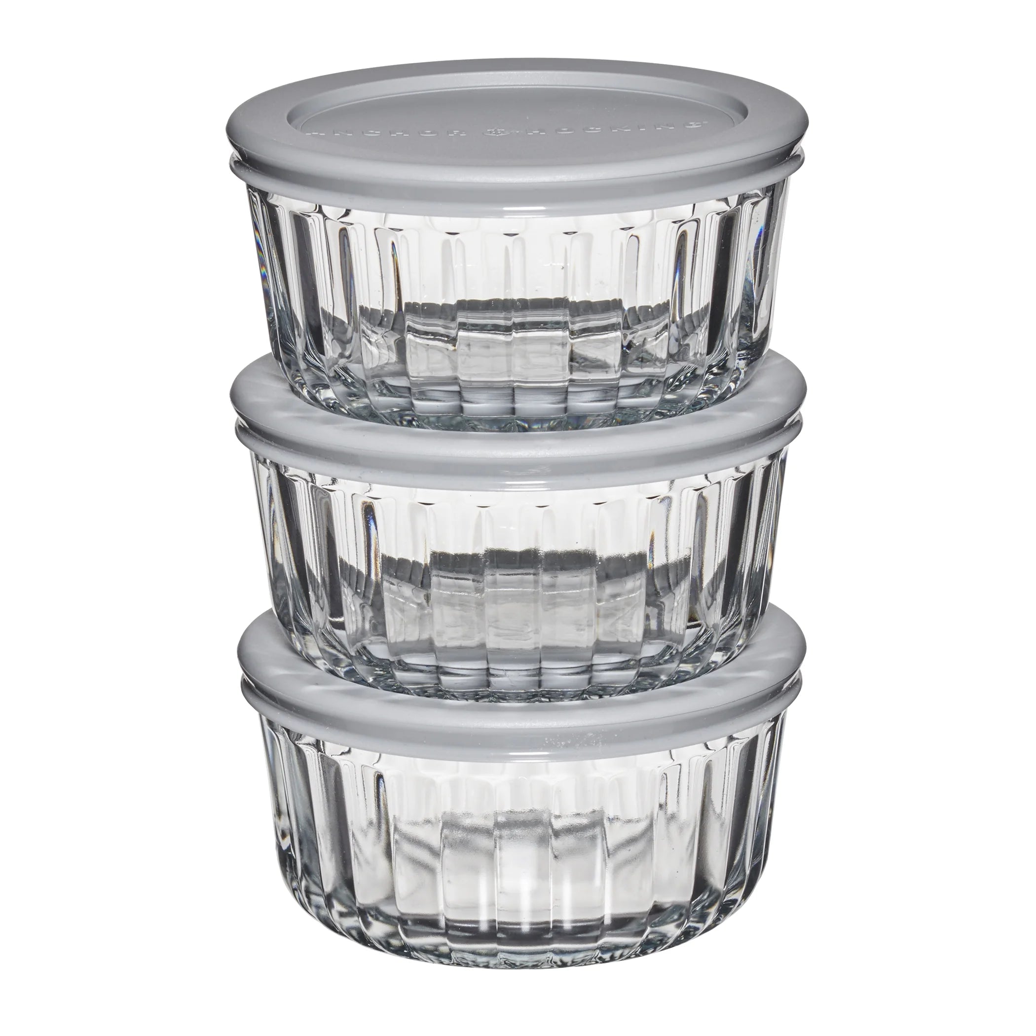 Anchor Hocking Sculpted Glass Food Storage Container with Lids, 2 Cup Round, Set of 3