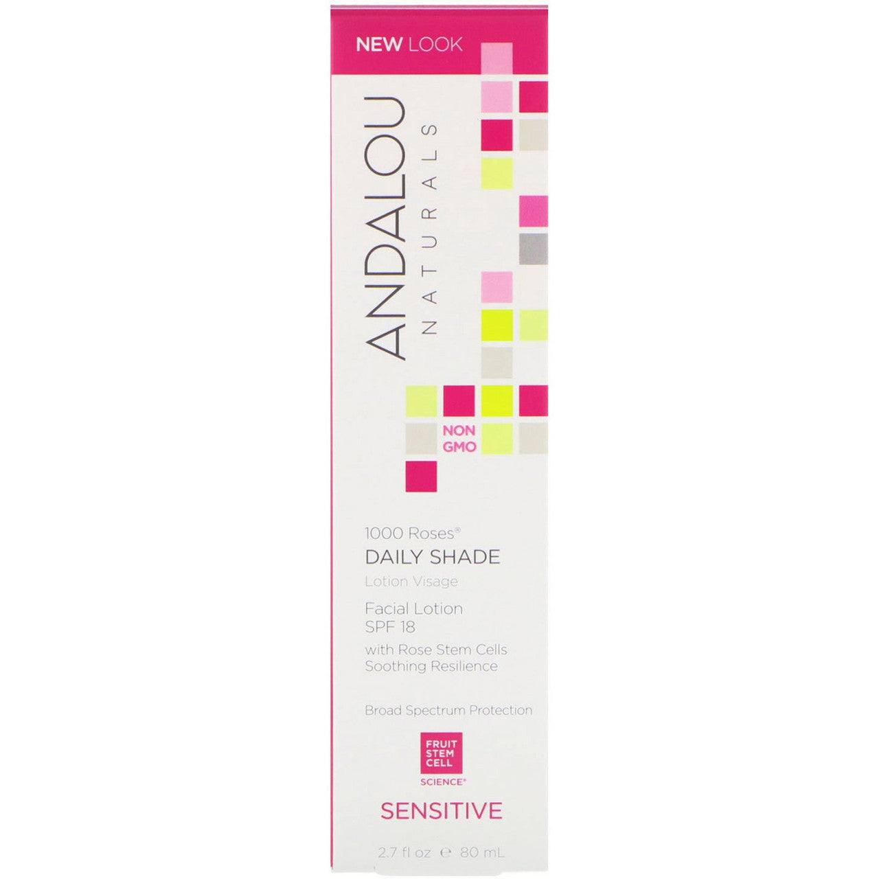 Andalou Naturals 1000 Roses Facial Lotion SPF 18 – Hydrating Daily Moisturizer with Alpine Rose Stem Cells for Sensitive Skin, UVA/UVB Protection, 2.7 oz
