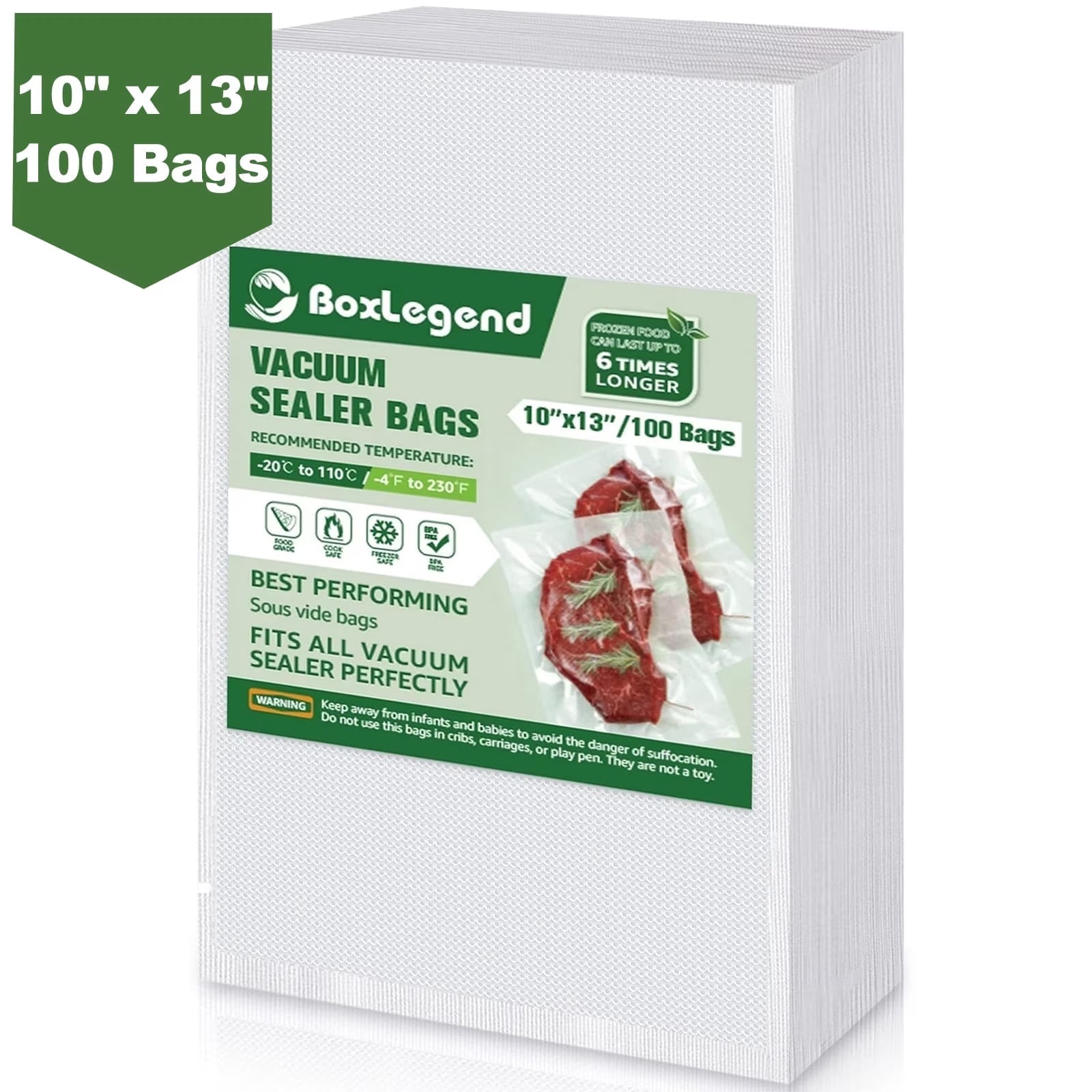 Boxlegend 10" X 13" X 100 Count Pre-Cut Food Vacuum Sealer Bags Food Saver Bags, Clear