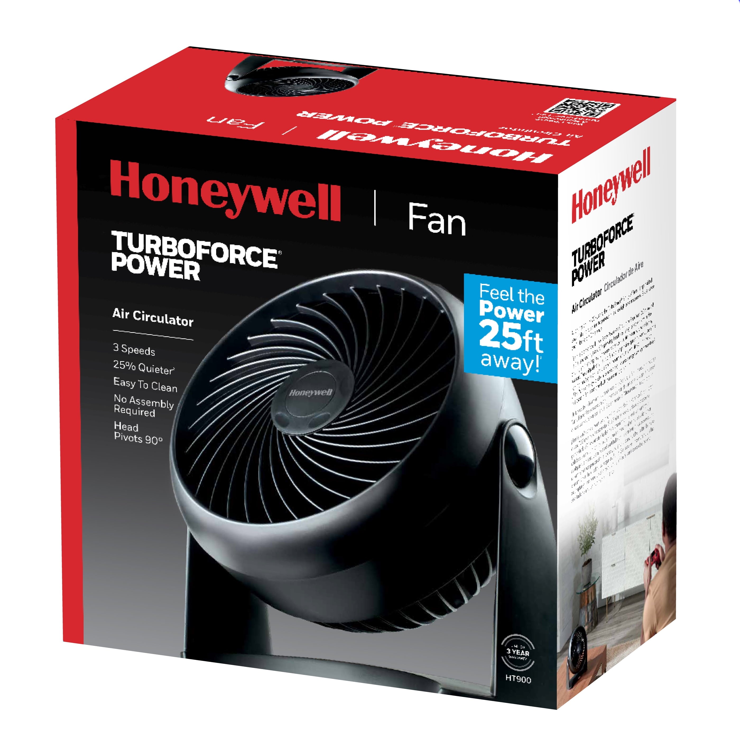 Honeywell Turbo Force Air Circulator Personal Fan, New, Black, W 8.94" X H 10.9" X L 6.3", HT900