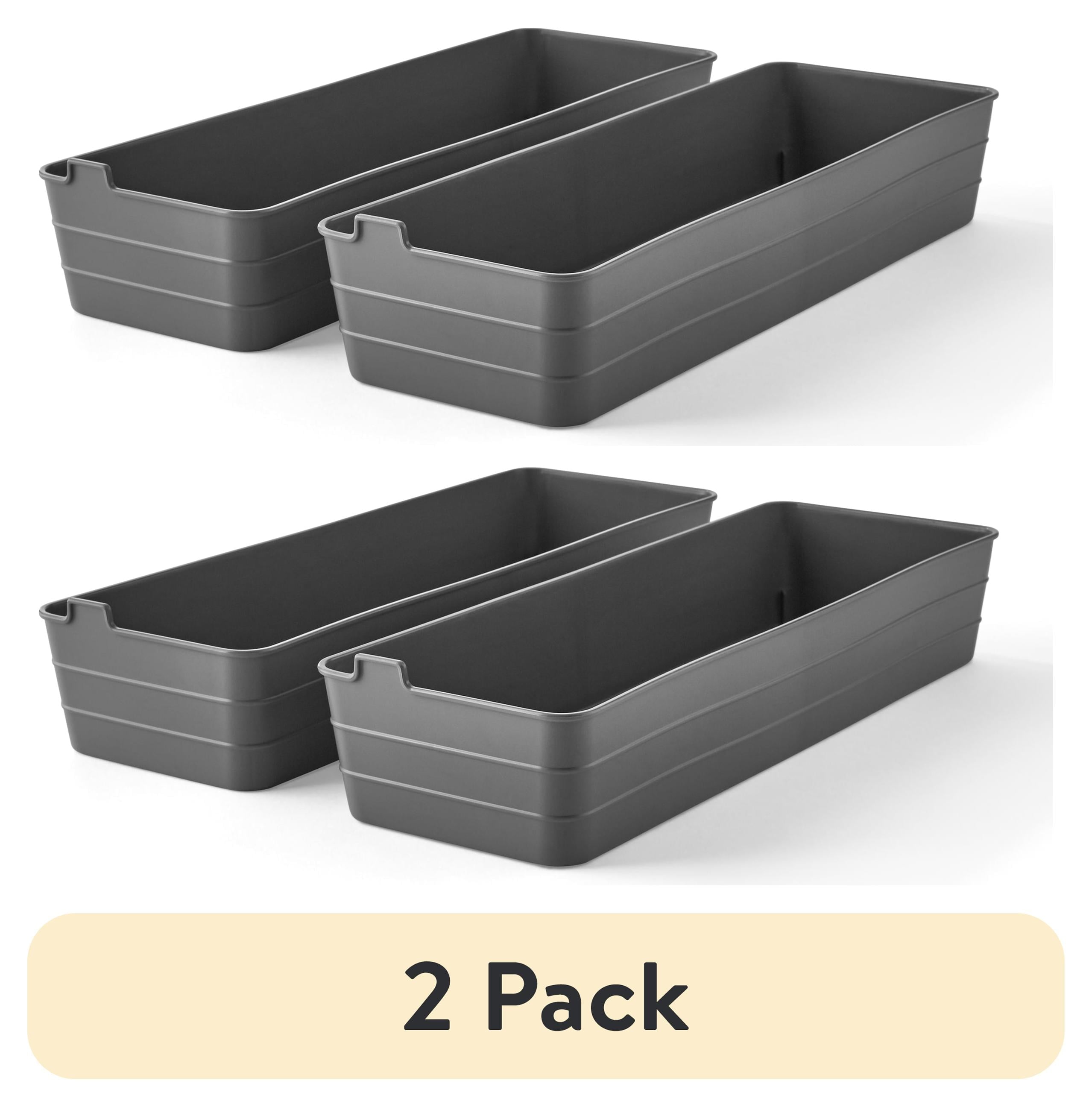 (2 Pack) Mainstays Utility Flex Storage Tray Organizer Set, Plastic Drawer Organizer Trays for Kitchen, Desk, Bathroom and Office Drawer Organization, Gray, 2-Pack, 5" X 15"