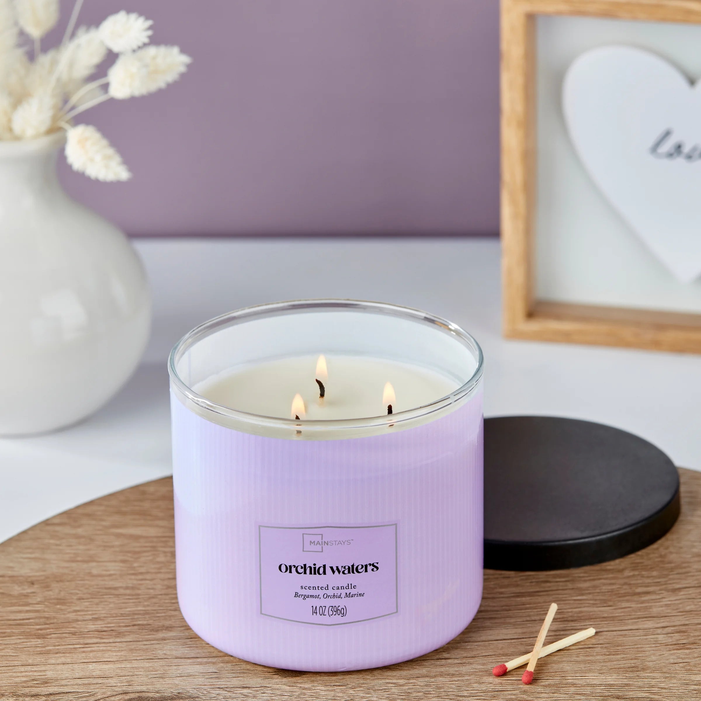 Mainstays 3 Wick Textured Wrapped Orchid Water Candle, 14 Ounce