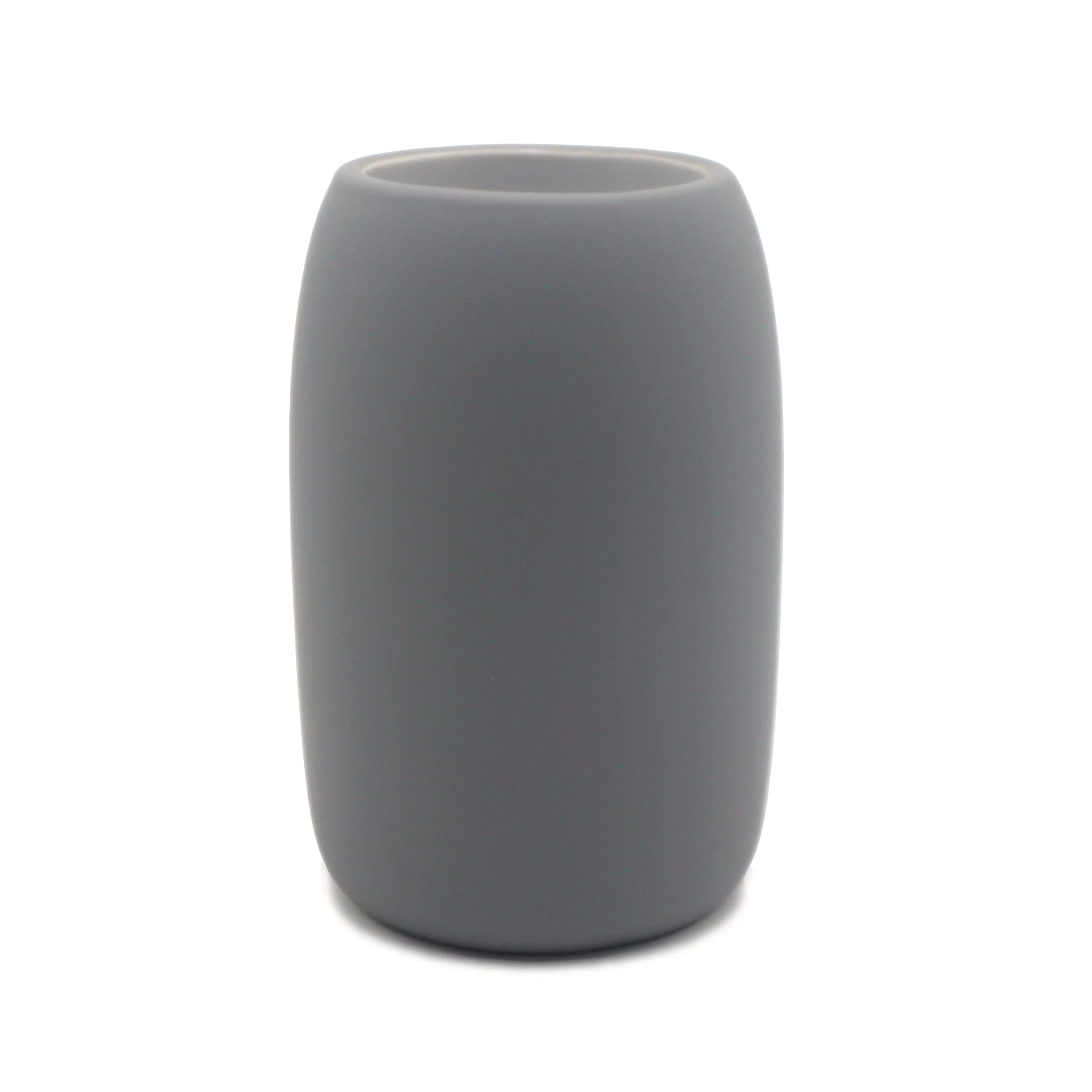 Mainstays Ceramic Stoneware Bath Accessories 3-Piece Set, Grey – Soap Pump Dispenser, Tumbler, and Accessory Tray