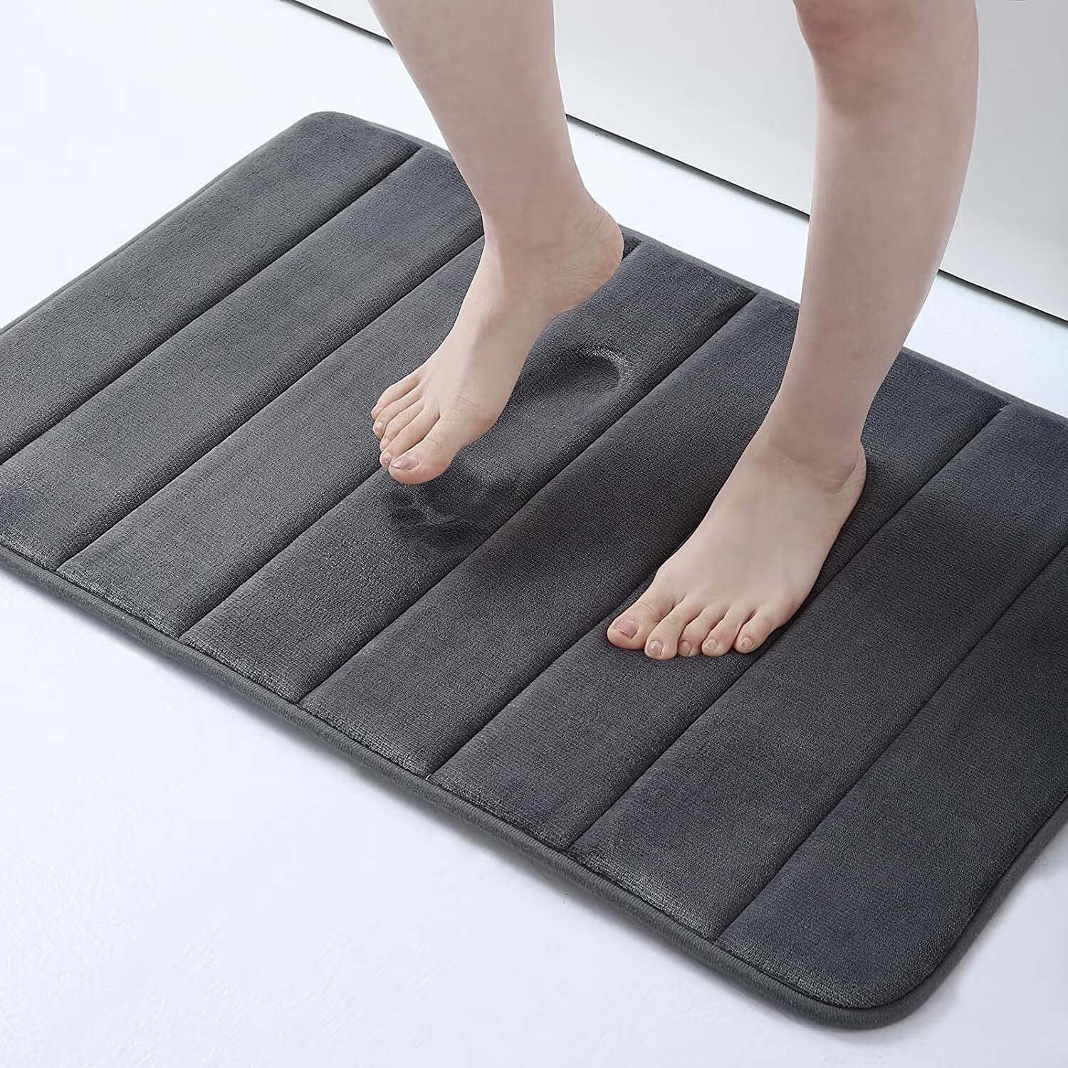 ZOUYUE Navy Blue Memory Foam Bath Rug, 16" X 24", Non-Slip