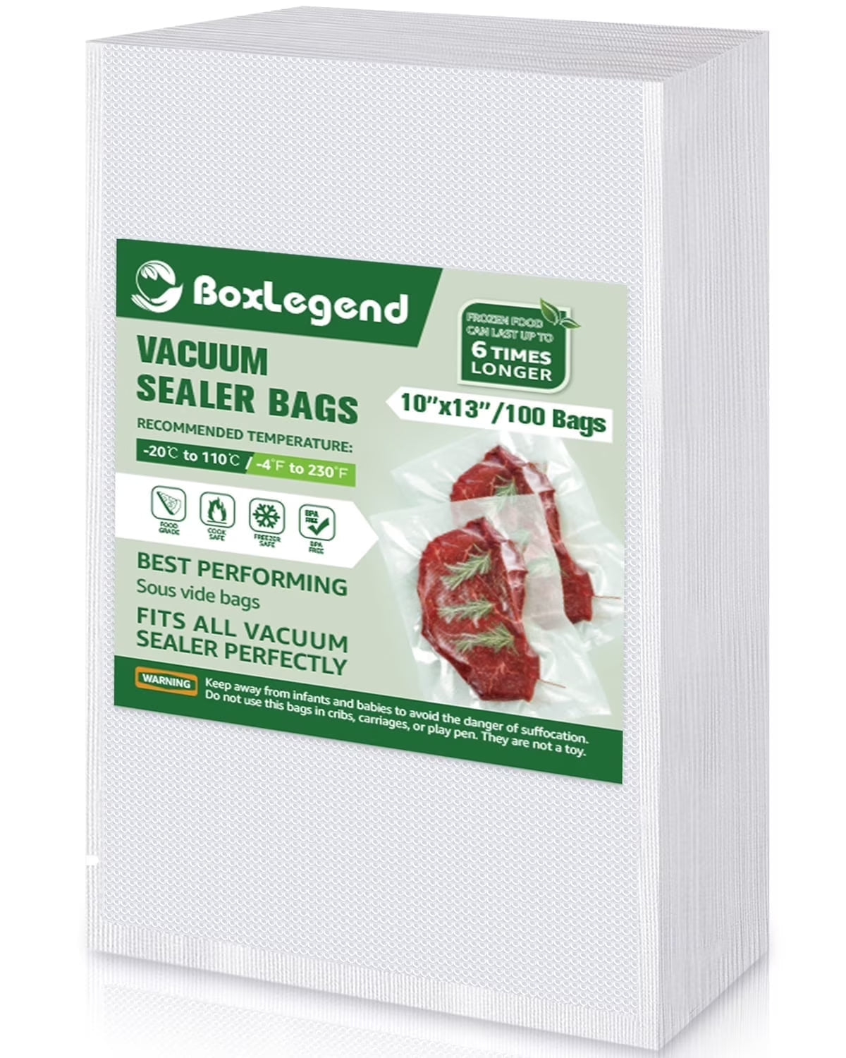 Boxlegend 10" X 13" X 100 Count Pre-Cut Food Vacuum Sealer Bags Food Saver Bags, Clear