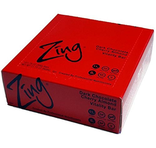 Zing Dark Chocolate Cherry Almond Bar (12 x 1.76 oz) | Gluten-Free, Plant-Based Protein Snack
