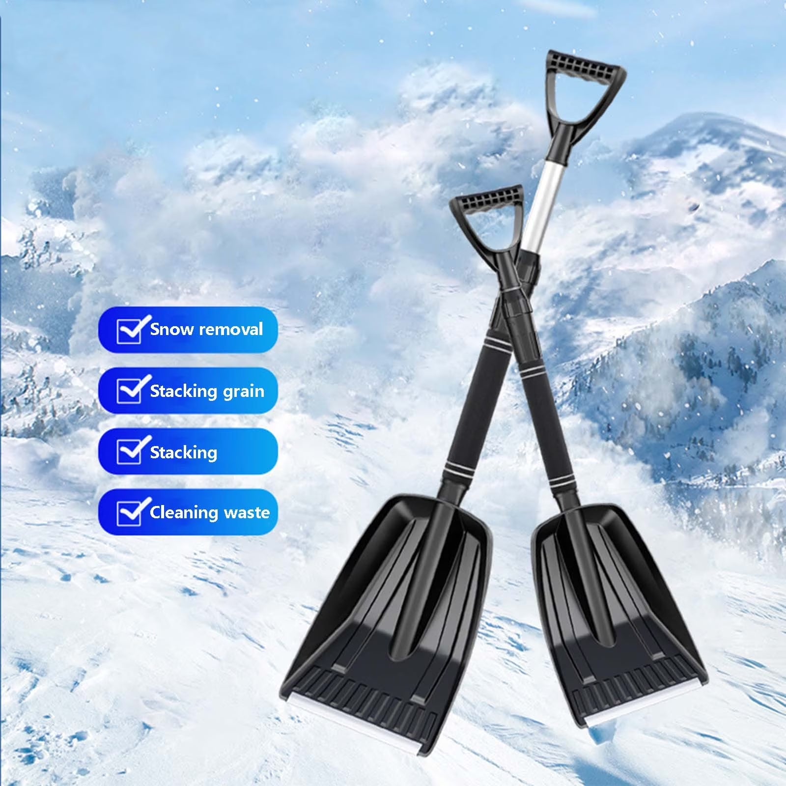 KQJQS Winter Snow Removal Shovel with Detachable Installation Snow Shovel Set, Thickened and Enlarged Snow Removal Push Snow Shovel, Car Mounted Snow Shovel