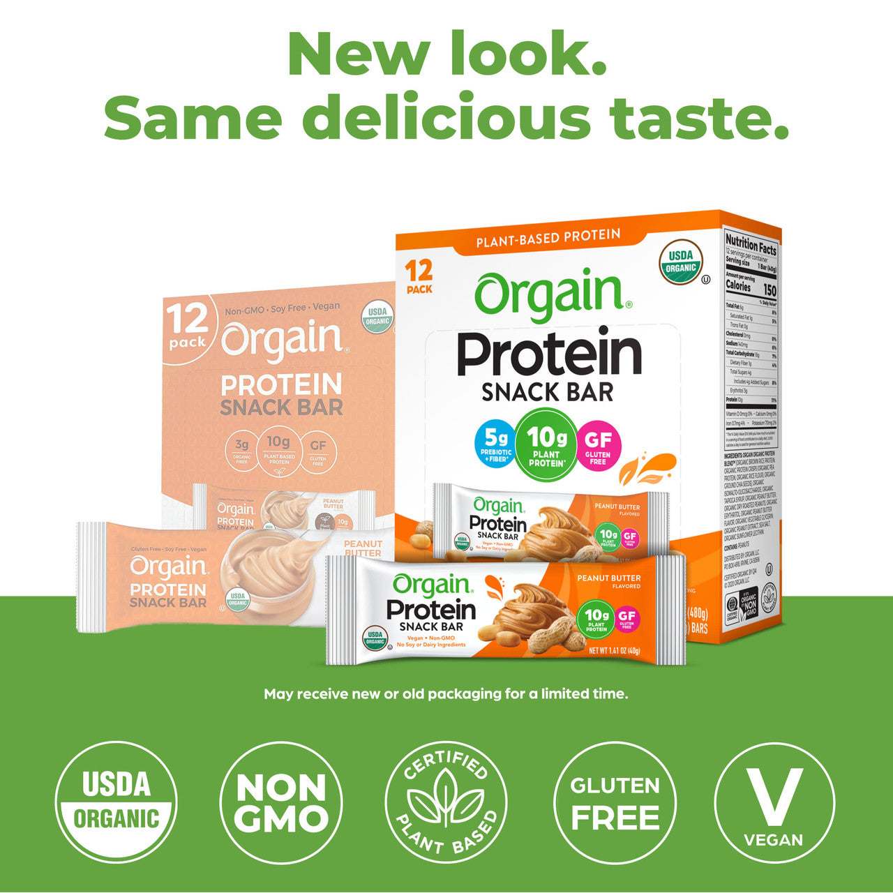 Orgain Organic Protein Snack Bar Peanut Butter (12 x 1.4 oz) | 10g Plant-Based Protein, Gluten-Free, Vegan